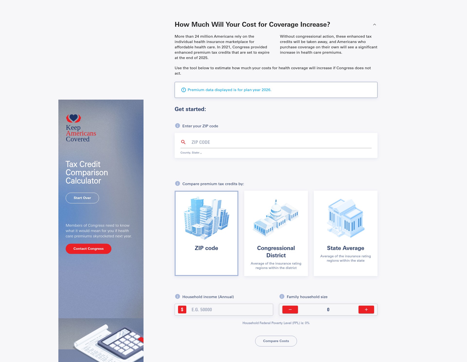 Screenshot of calculator.americanscovered.org