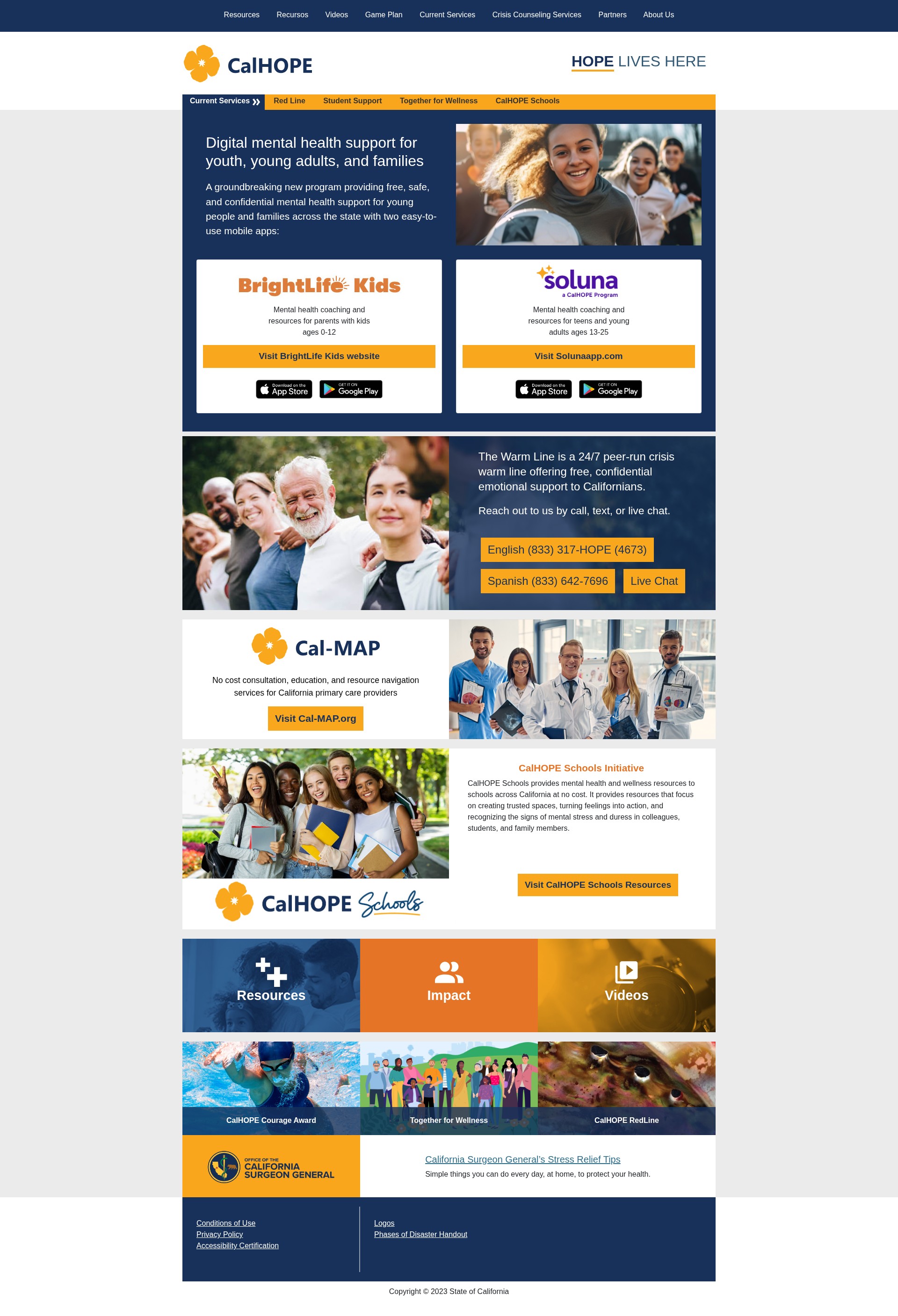 Screenshot of calhope.org