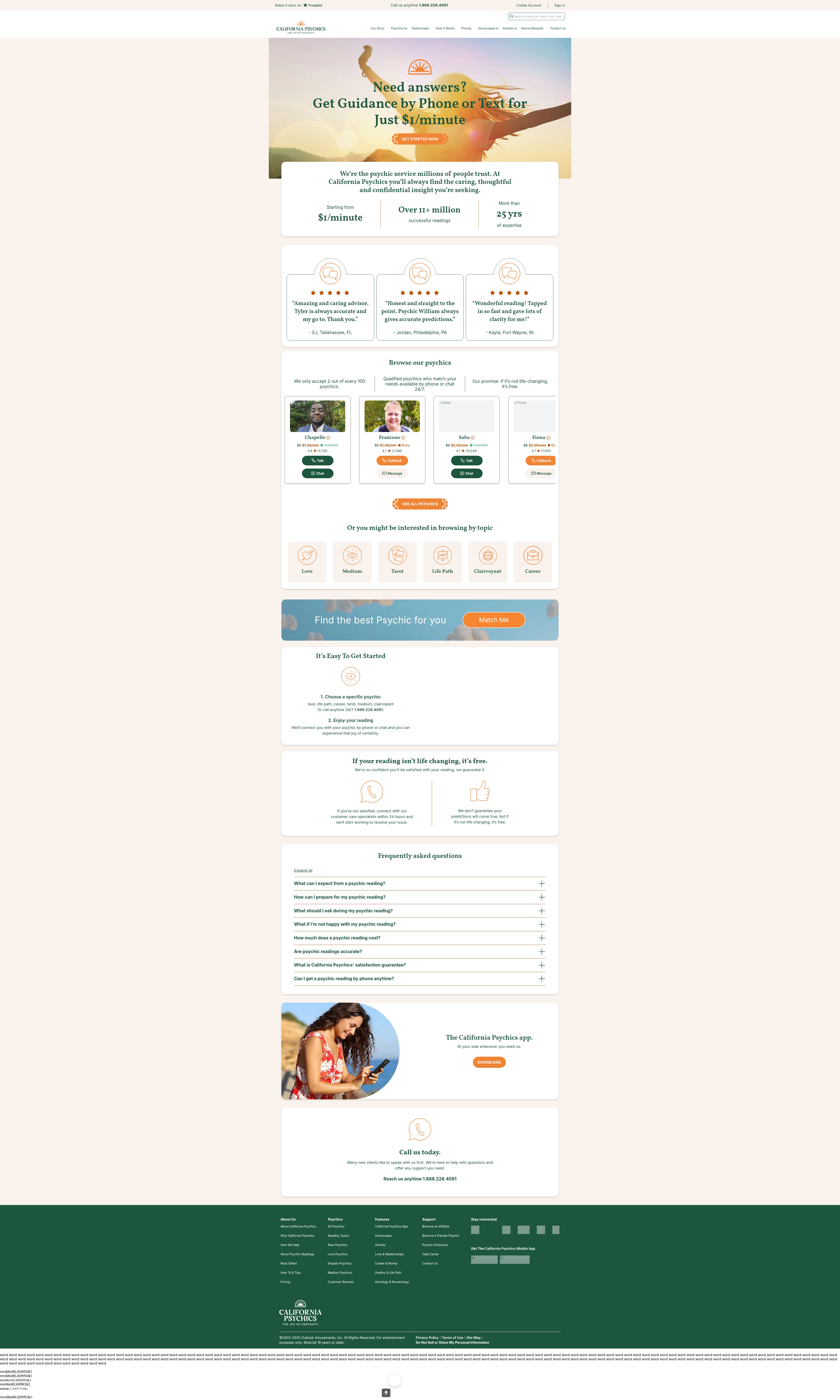 Screenshot of californiapsychics.com