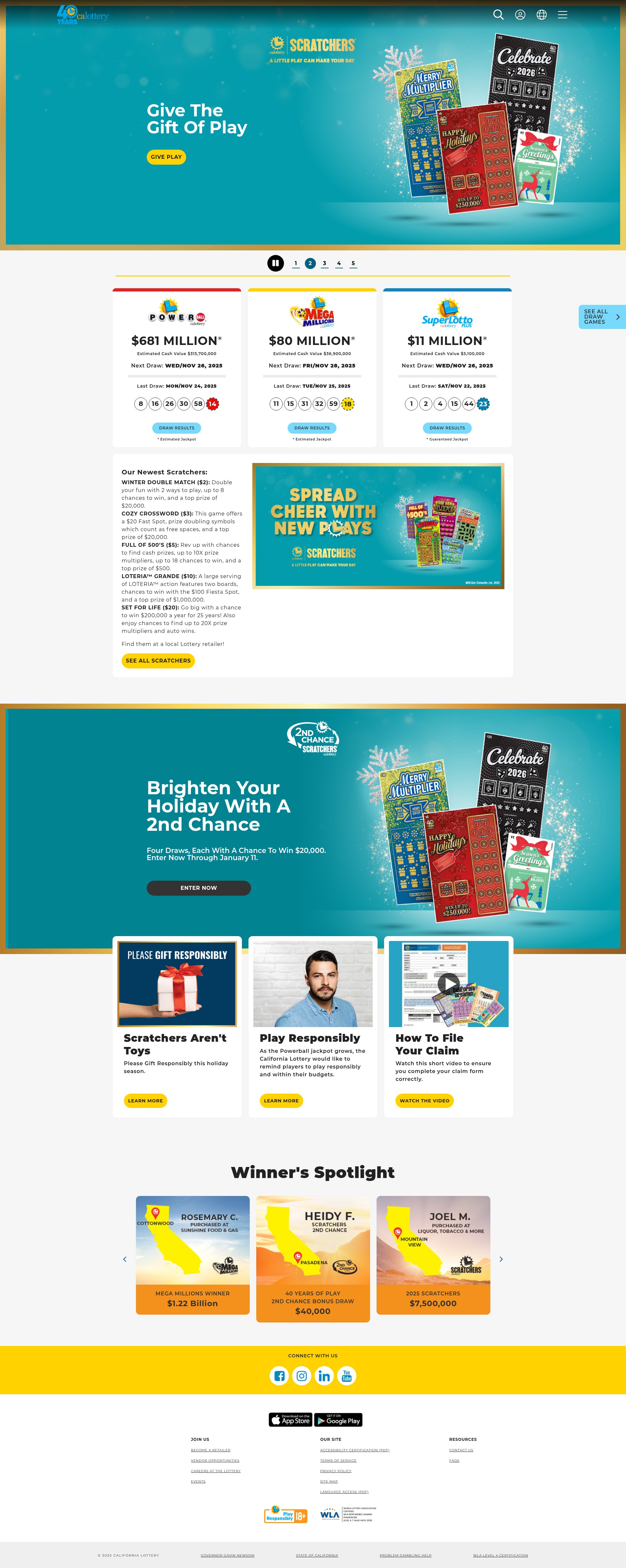 Screenshot of calottery.com