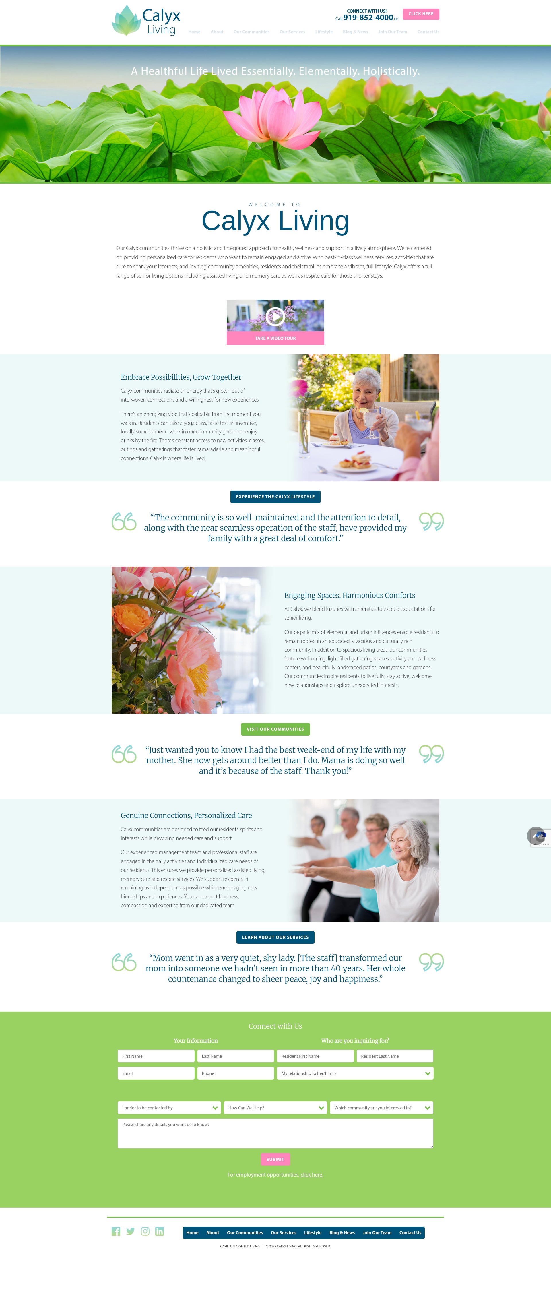 Screenshot of calyxseniorliving.com