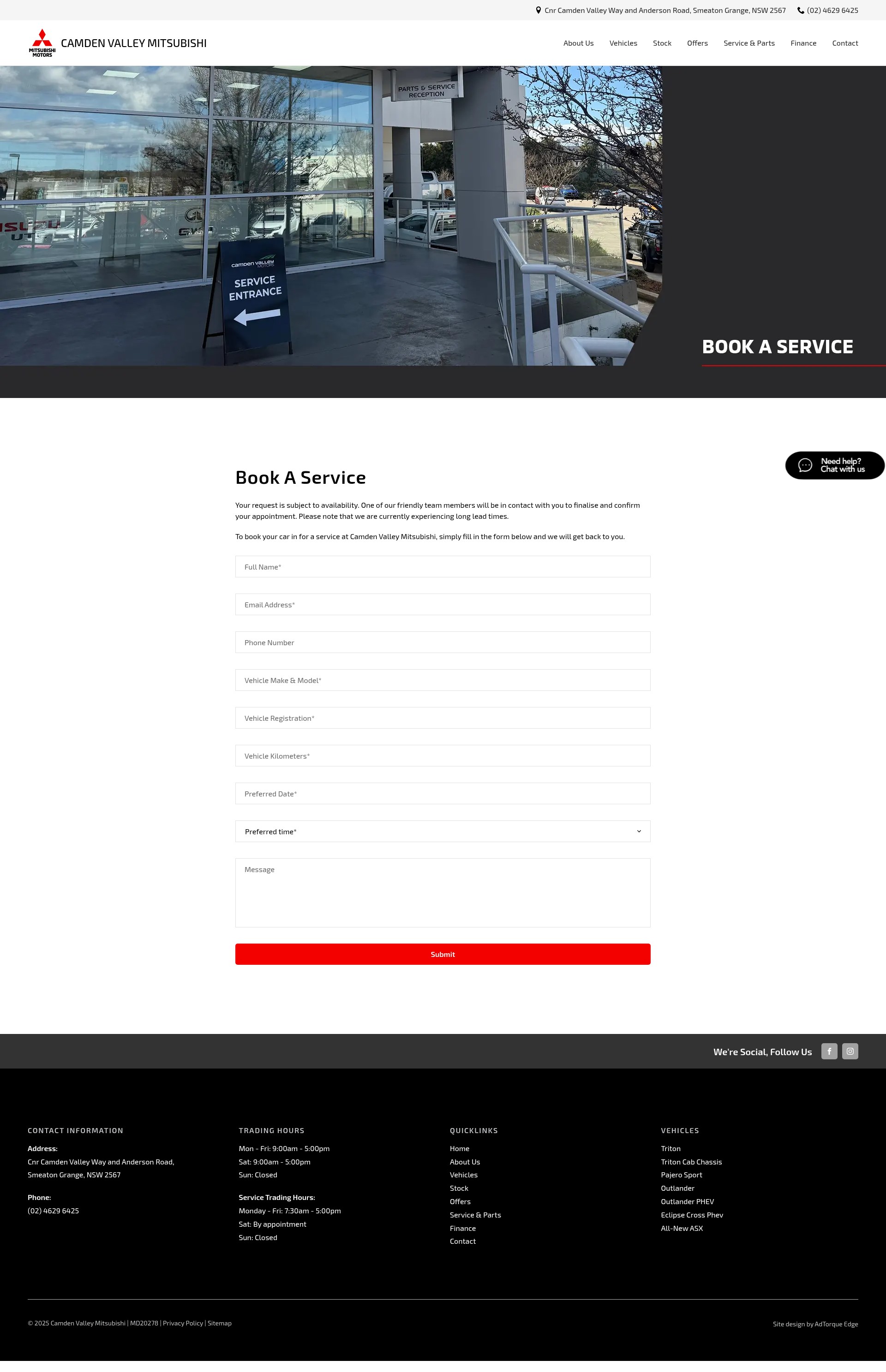 Screenshot of camdenvalleymitsubishi.com.au