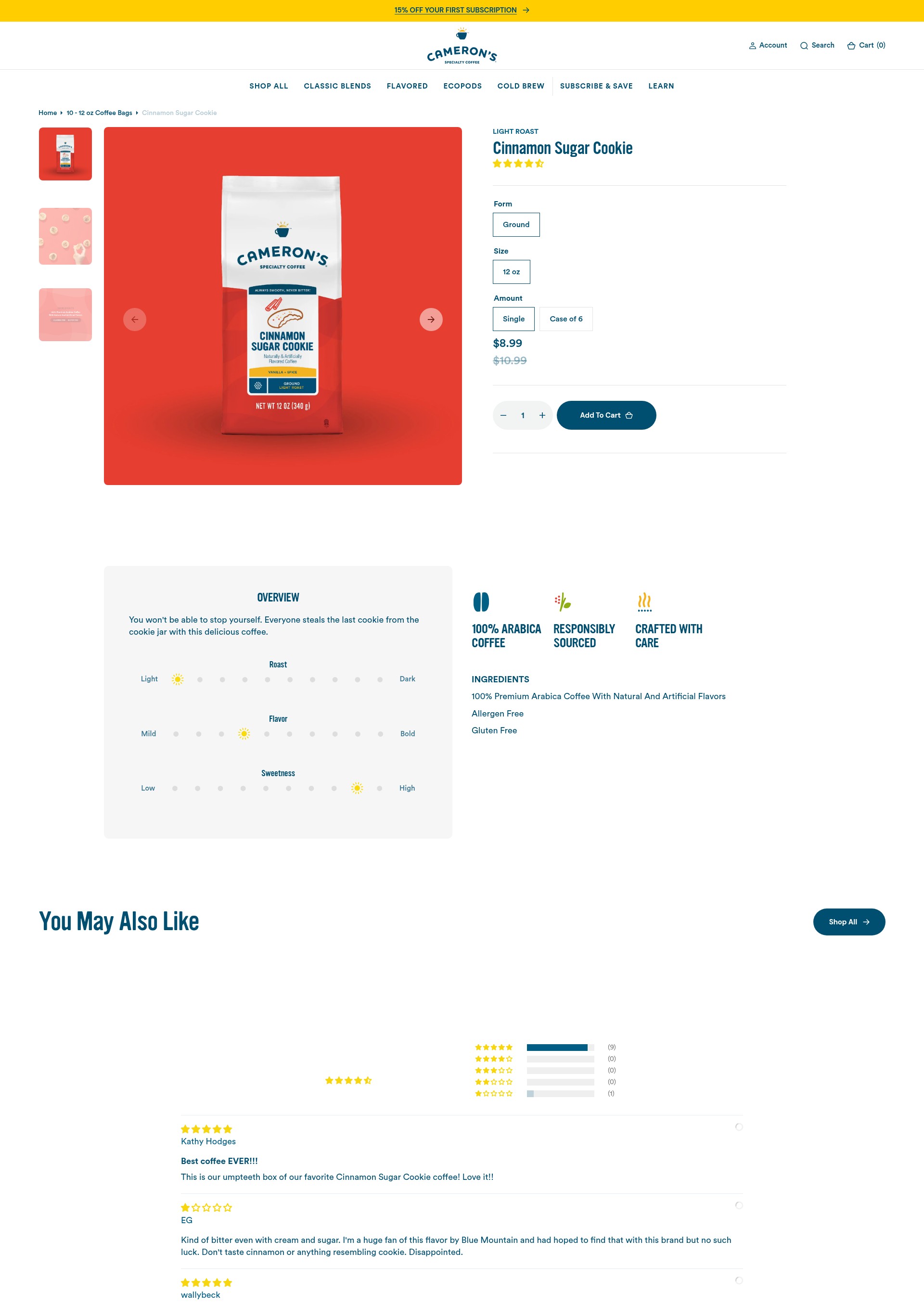 Screenshot of cameronscoffee.com