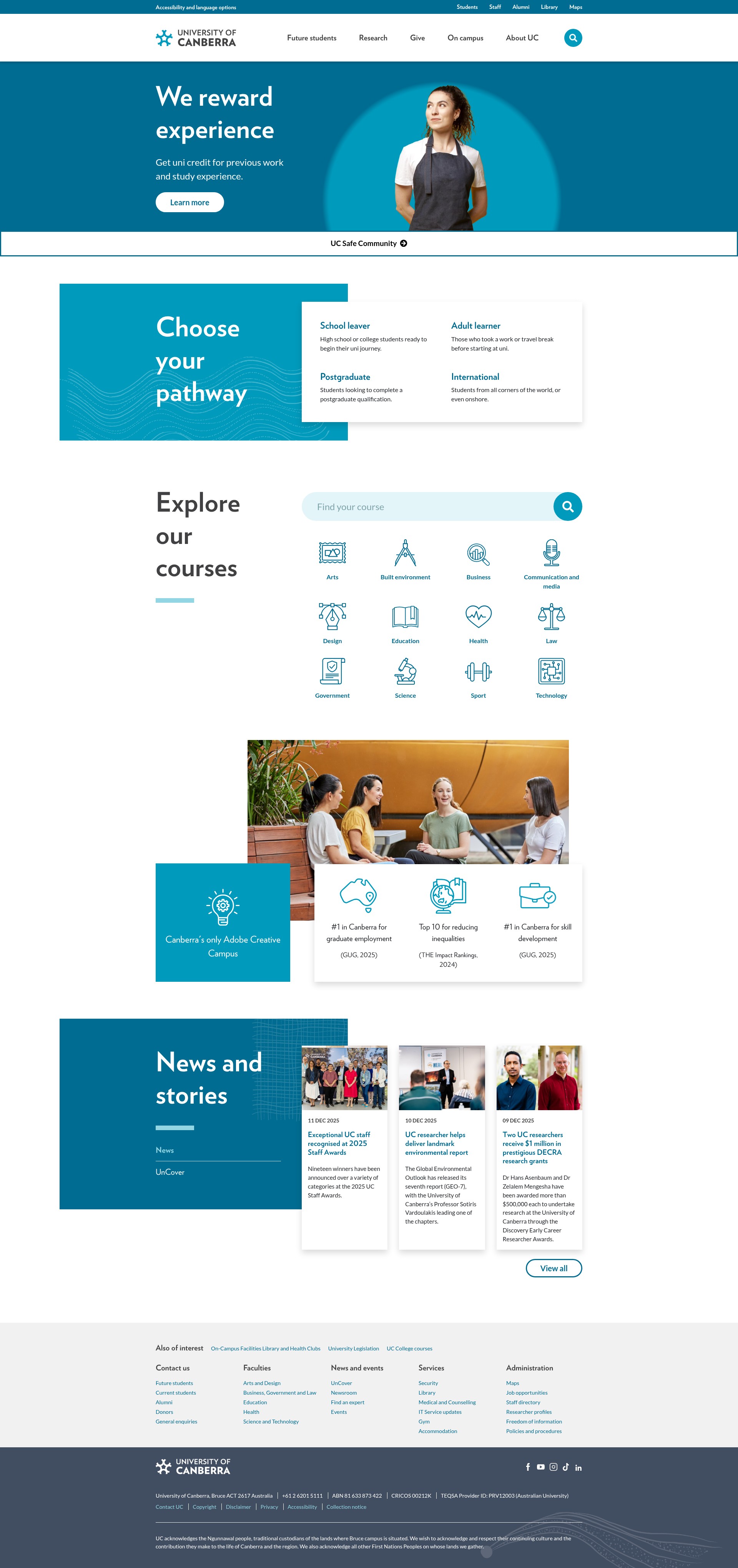 Screenshot of canberra.edu.au