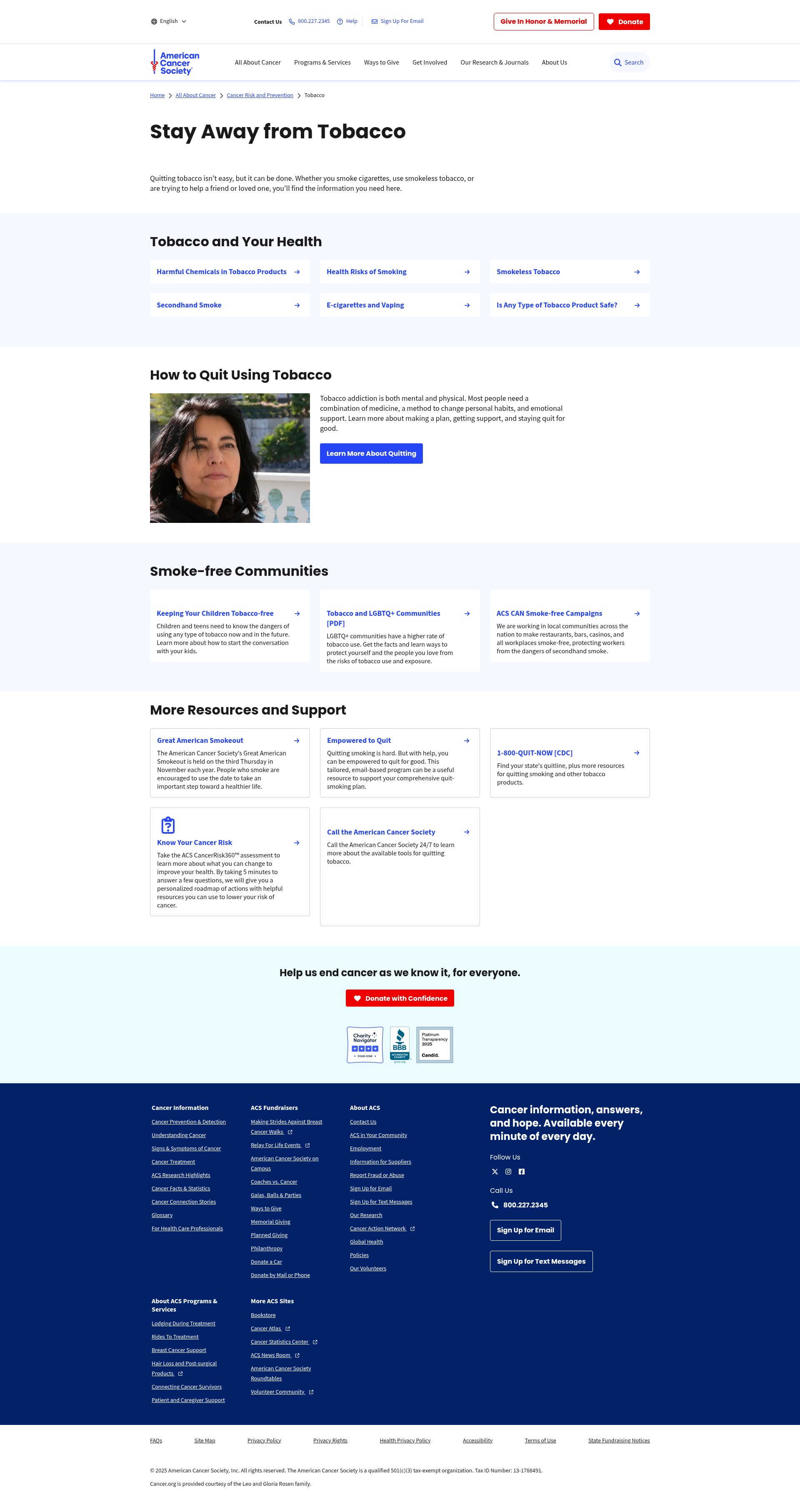 Screenshot of cancer.org