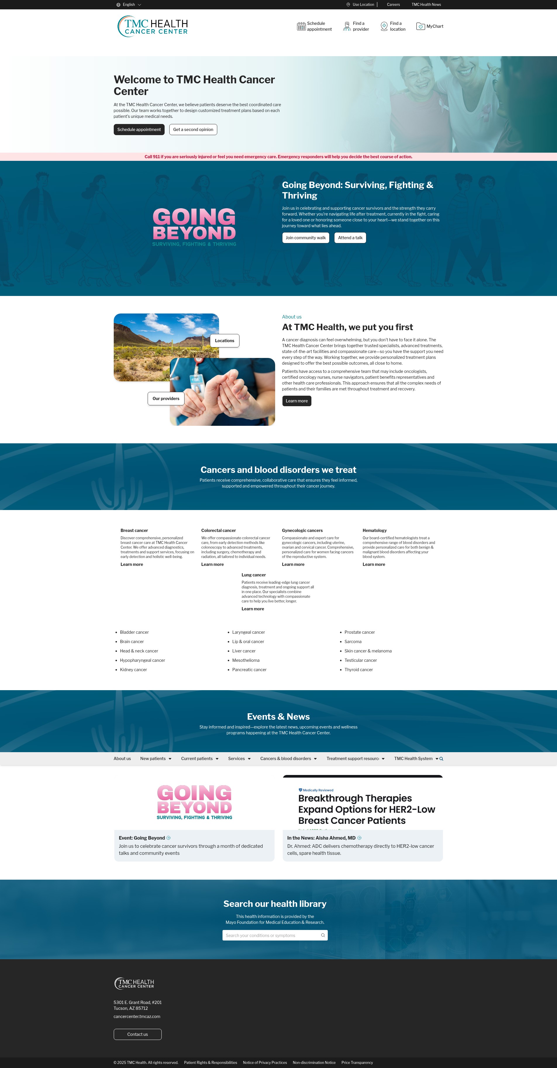 Screenshot of cancercenter.tmcaz.com