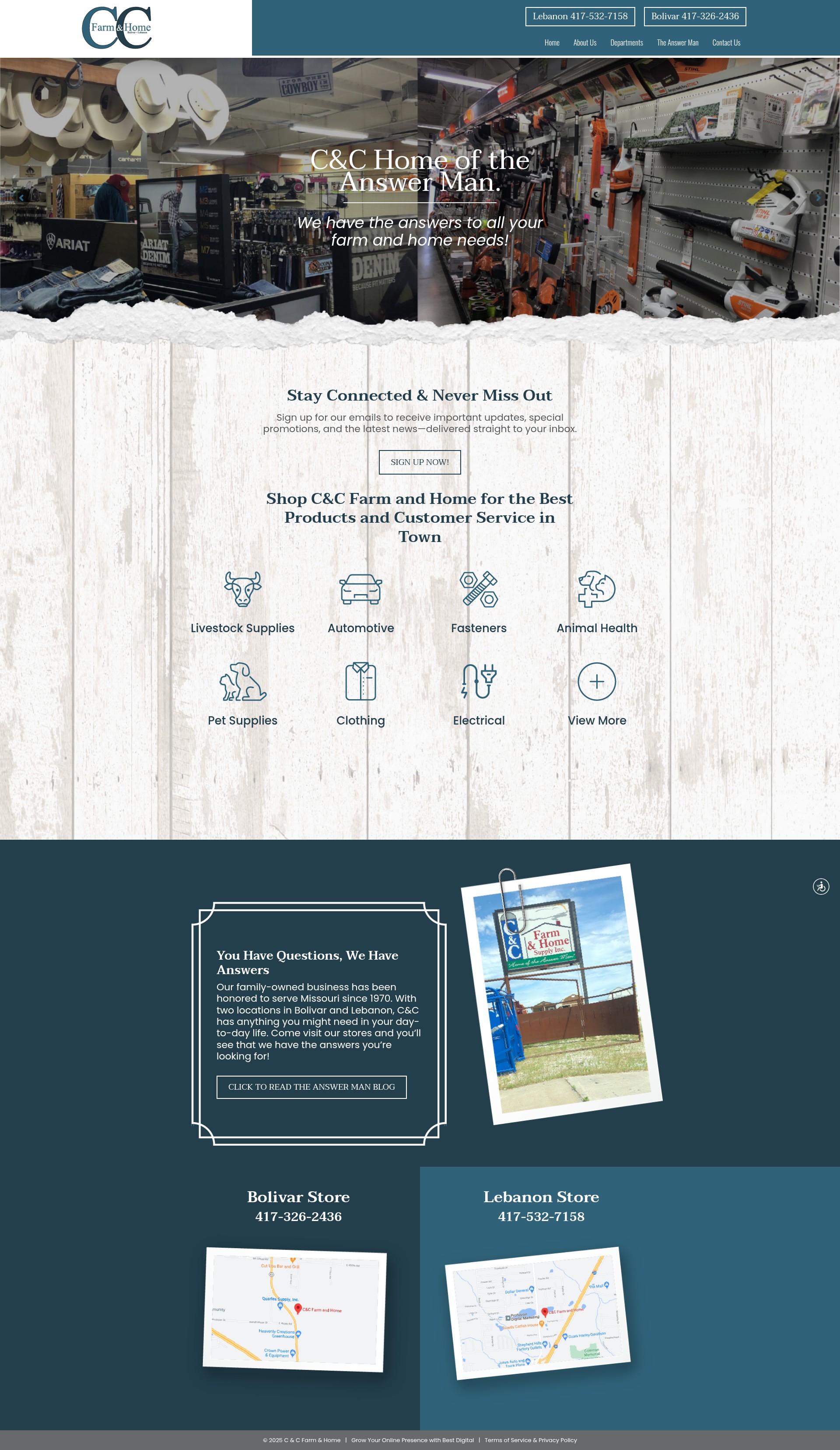 Screenshot of candcfarmandhome.com