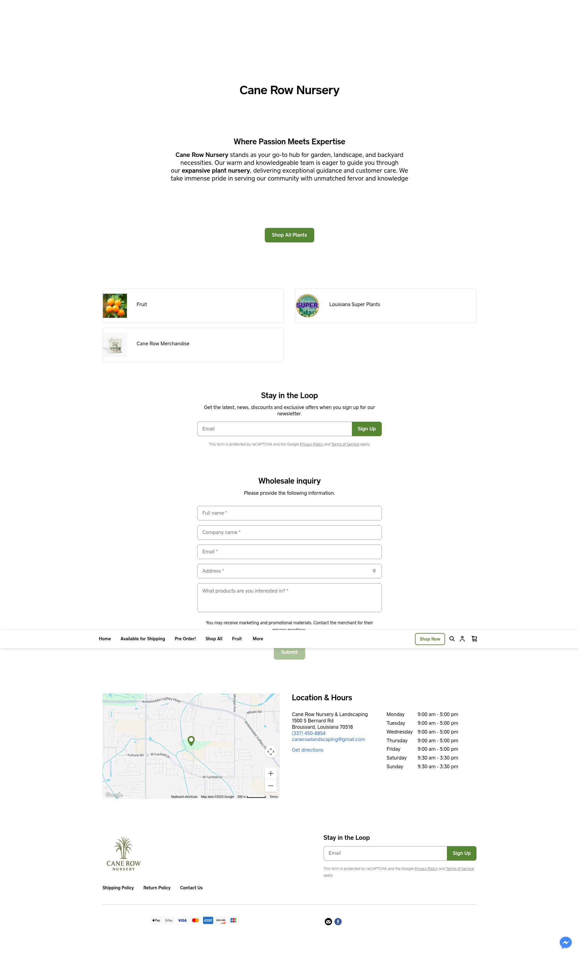 Screenshot of canerownursery.org