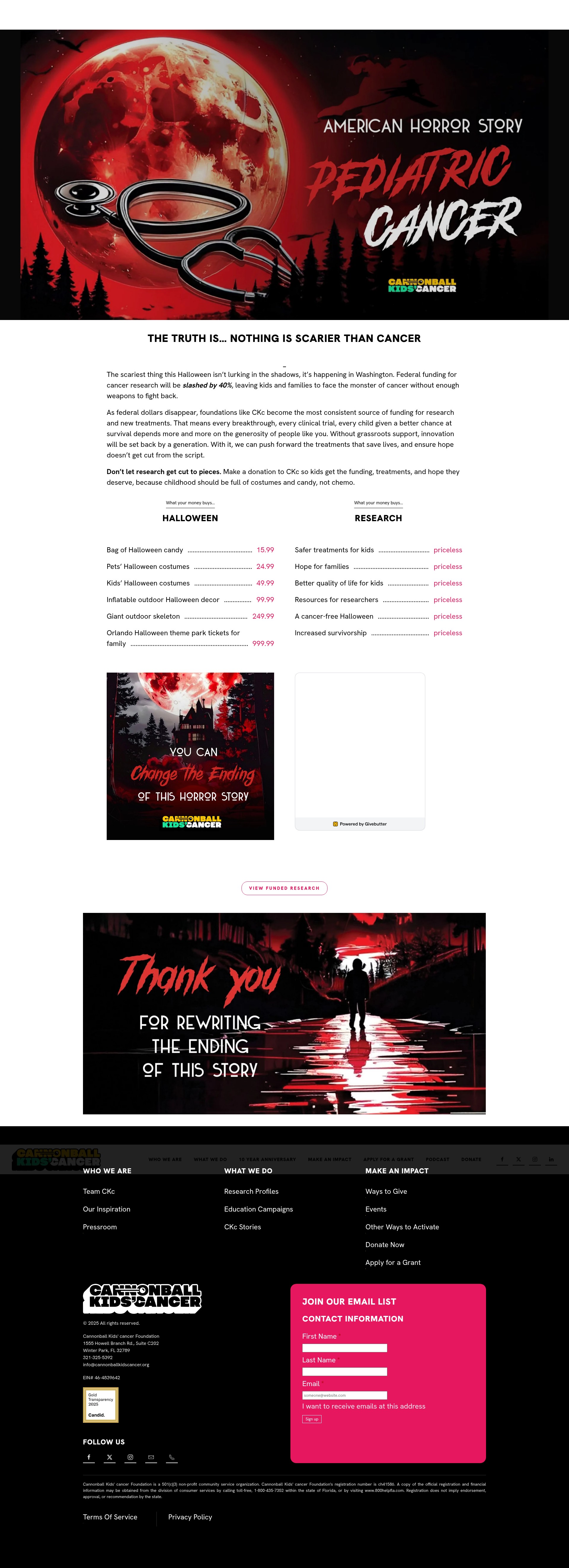 Screenshot of cannonballkidscancer.org