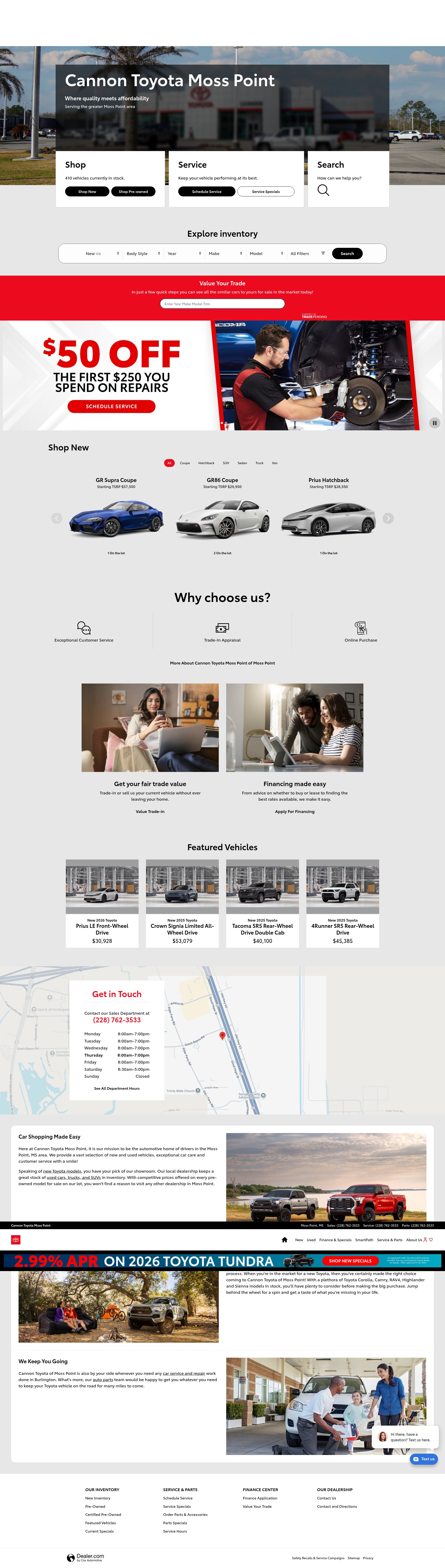 Screenshot of cannontoyotamosspoint.com