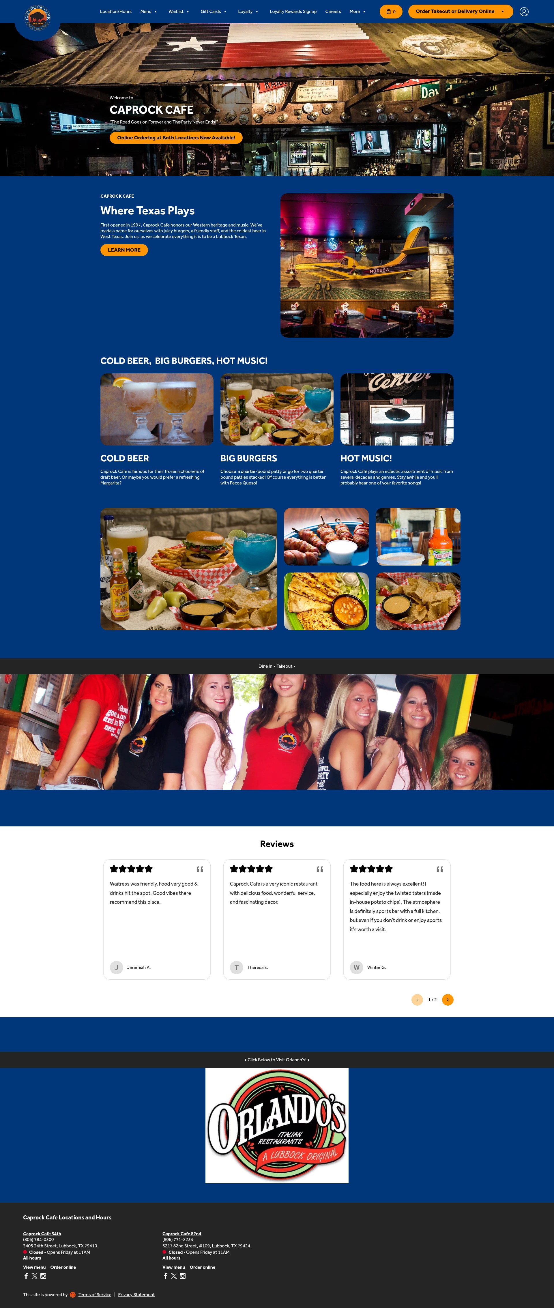 Screenshot of caprockcafe.com