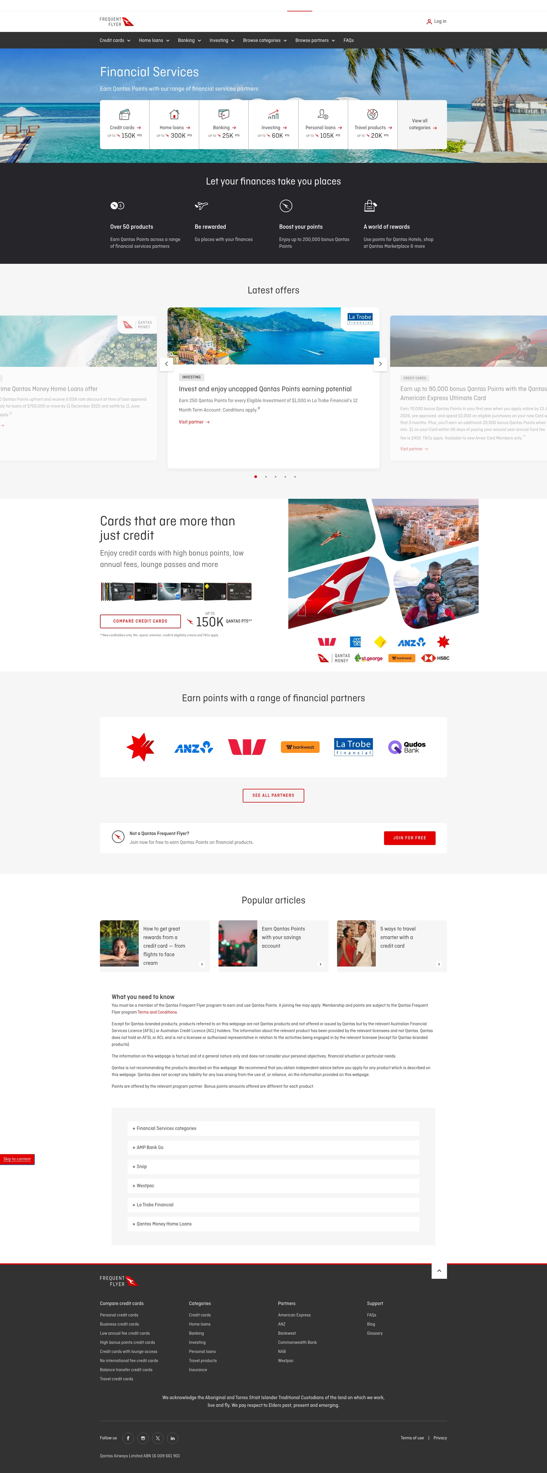 Screenshot of cardsandbanking.qantas.com