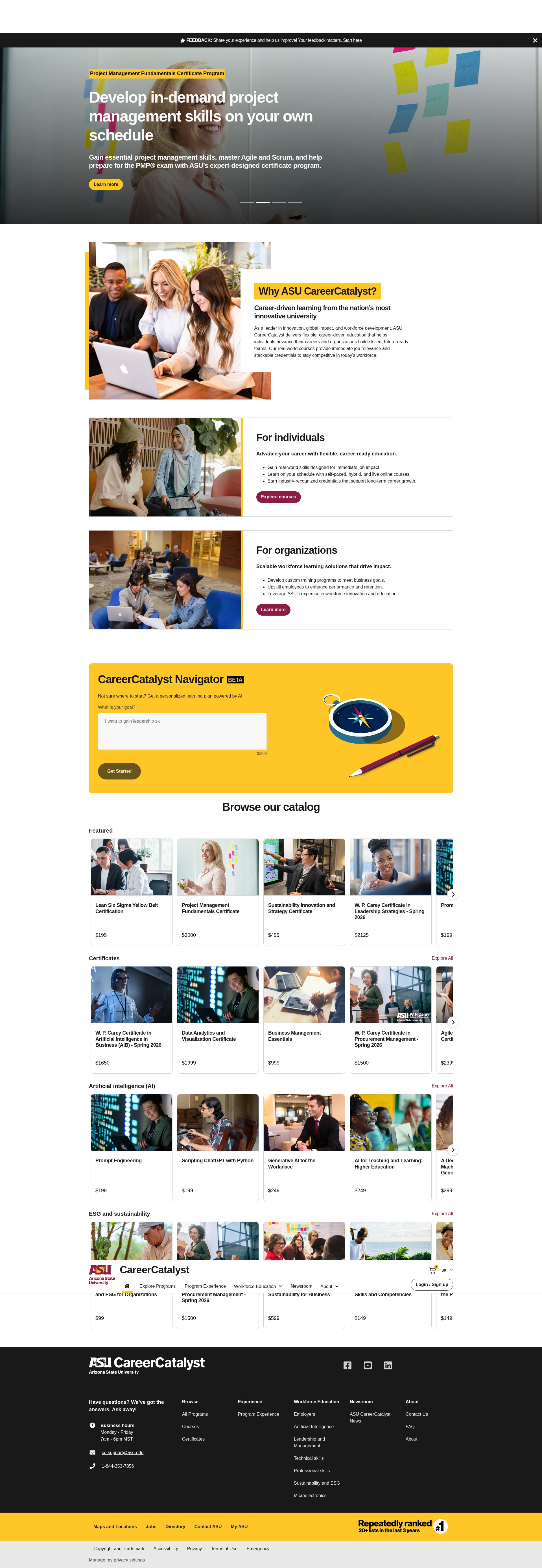Screenshot of careercatalyst.asu.edu