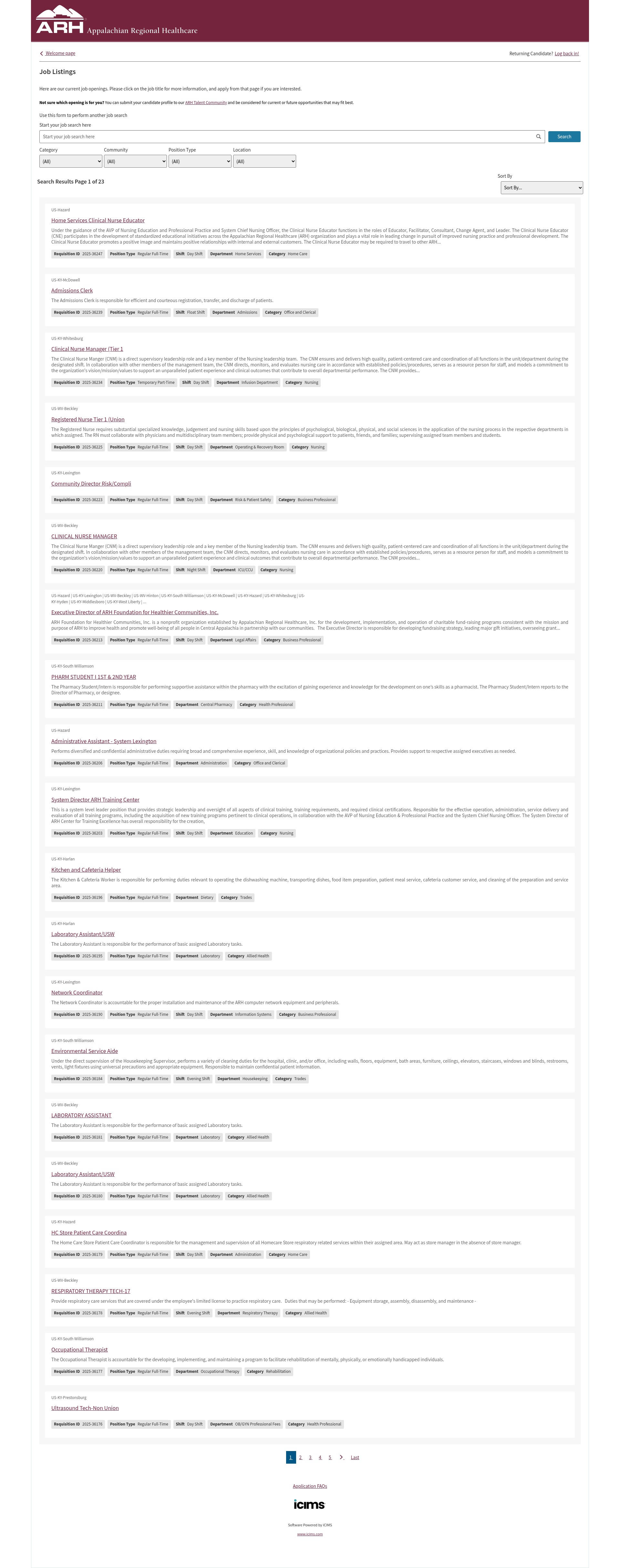 Screenshot of careers-arh.icims.com