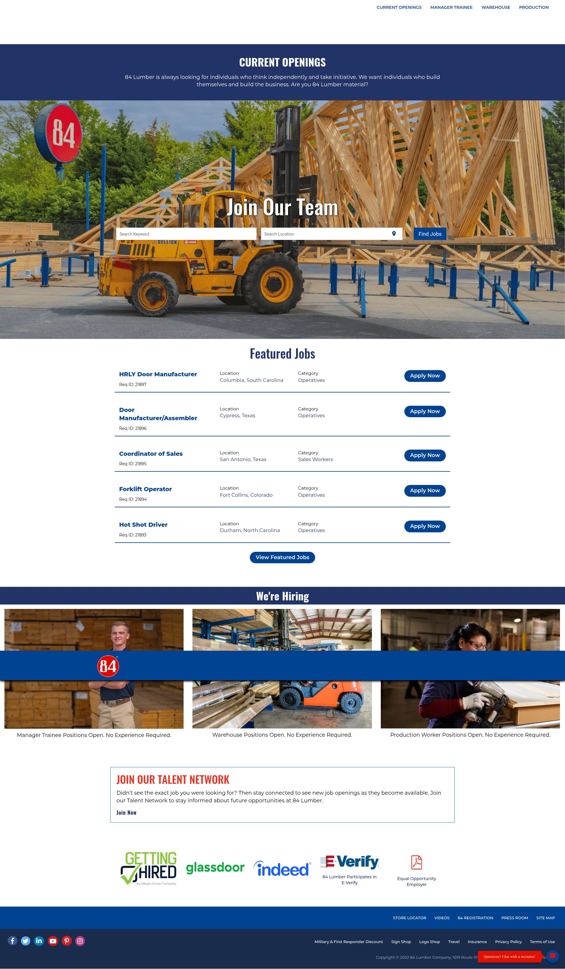 Screenshot of careers.84lumber.com