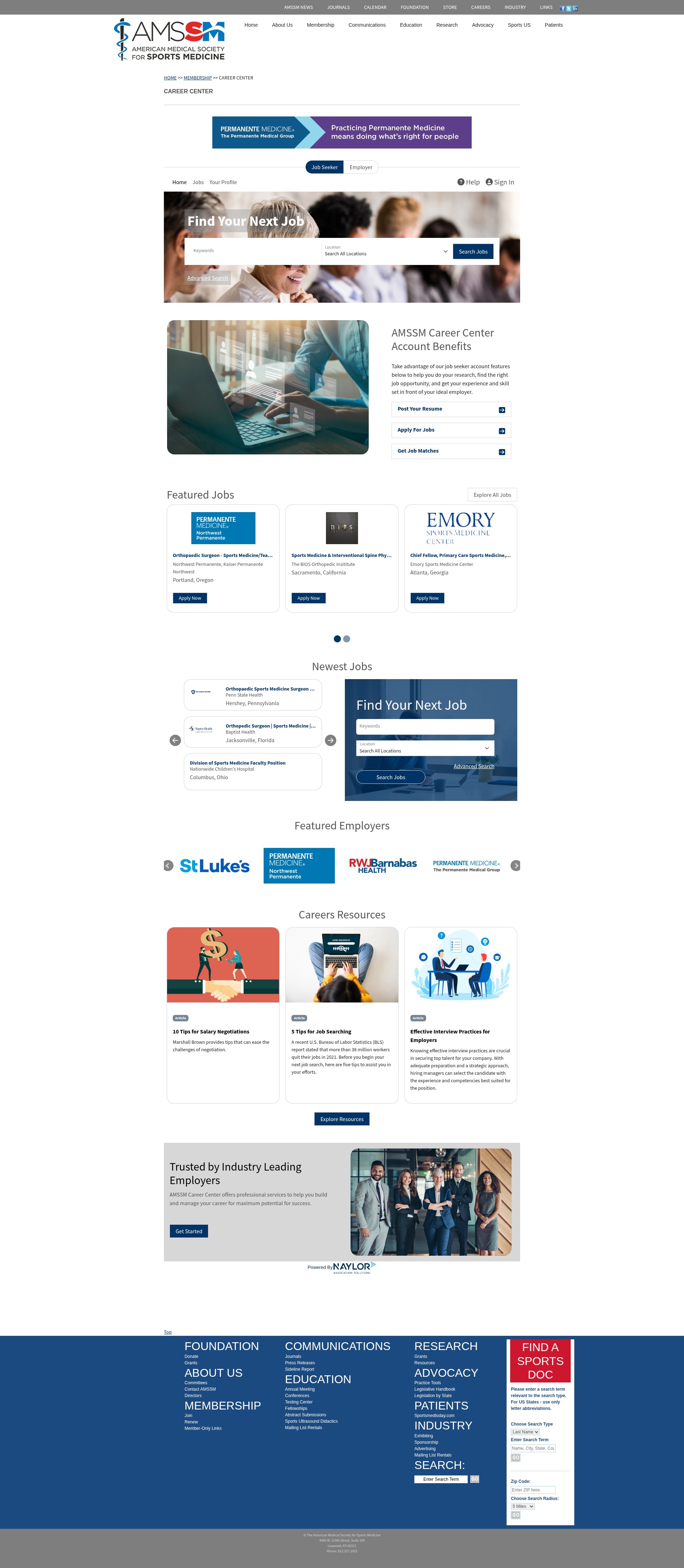 Screenshot of careers.amssm.org