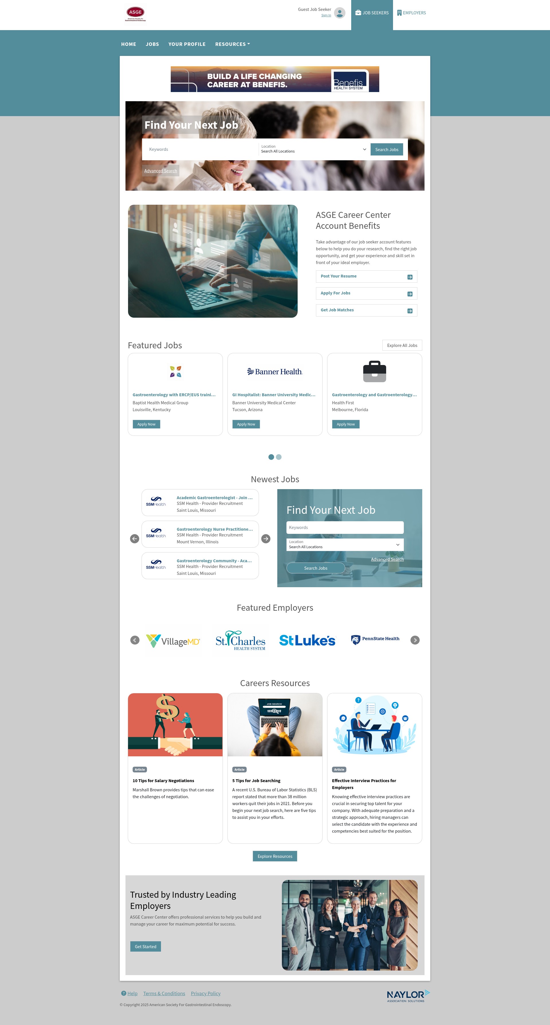 Screenshot of careers.asge.org