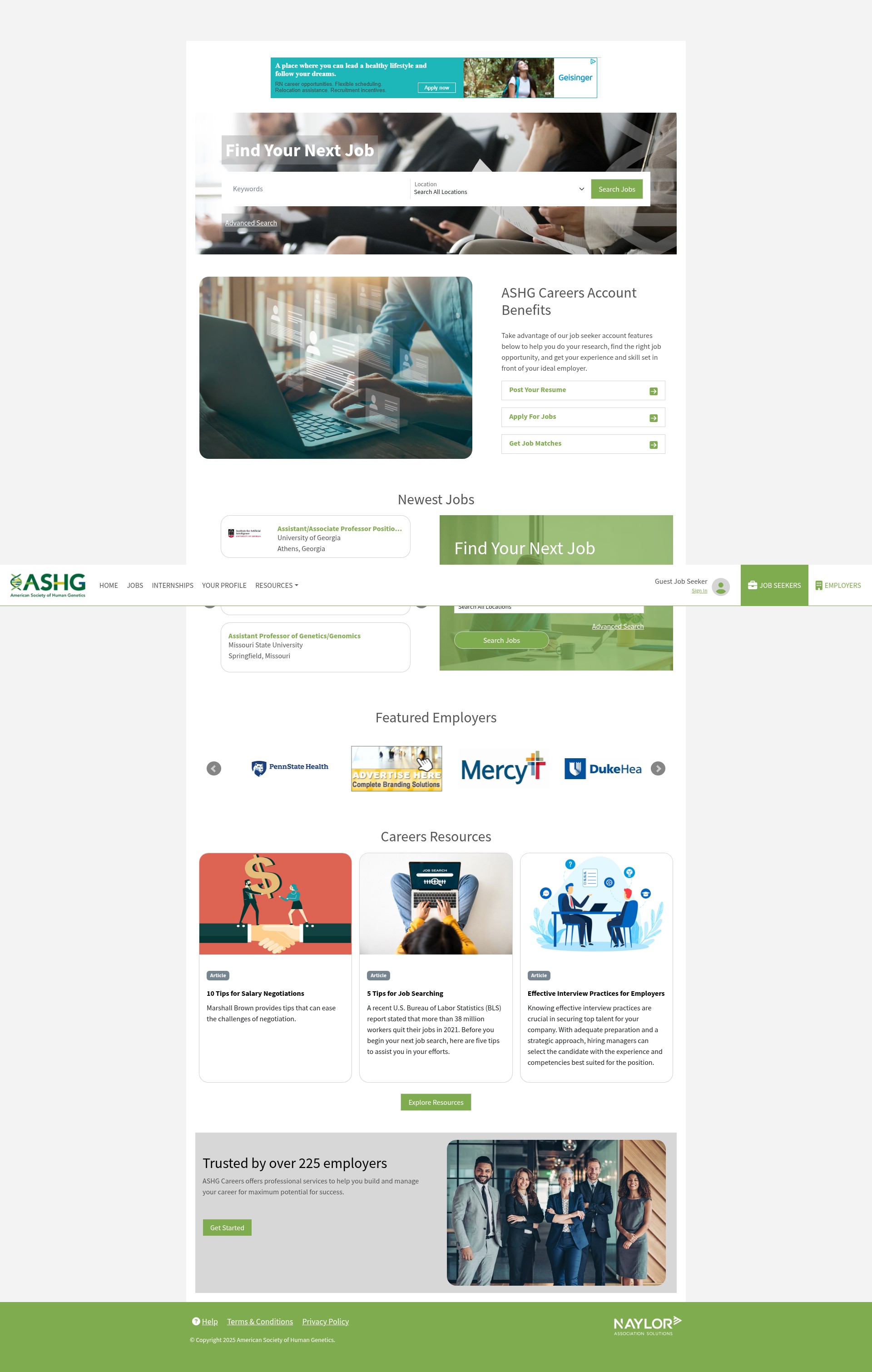 Screenshot of careers.ashg.org