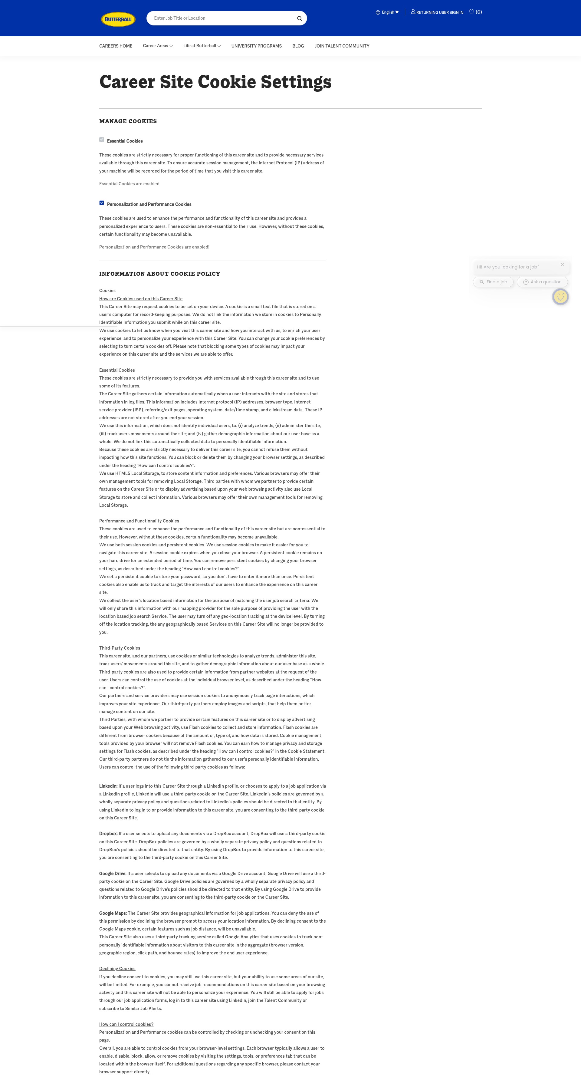 Screenshot of careers.butterball.com
