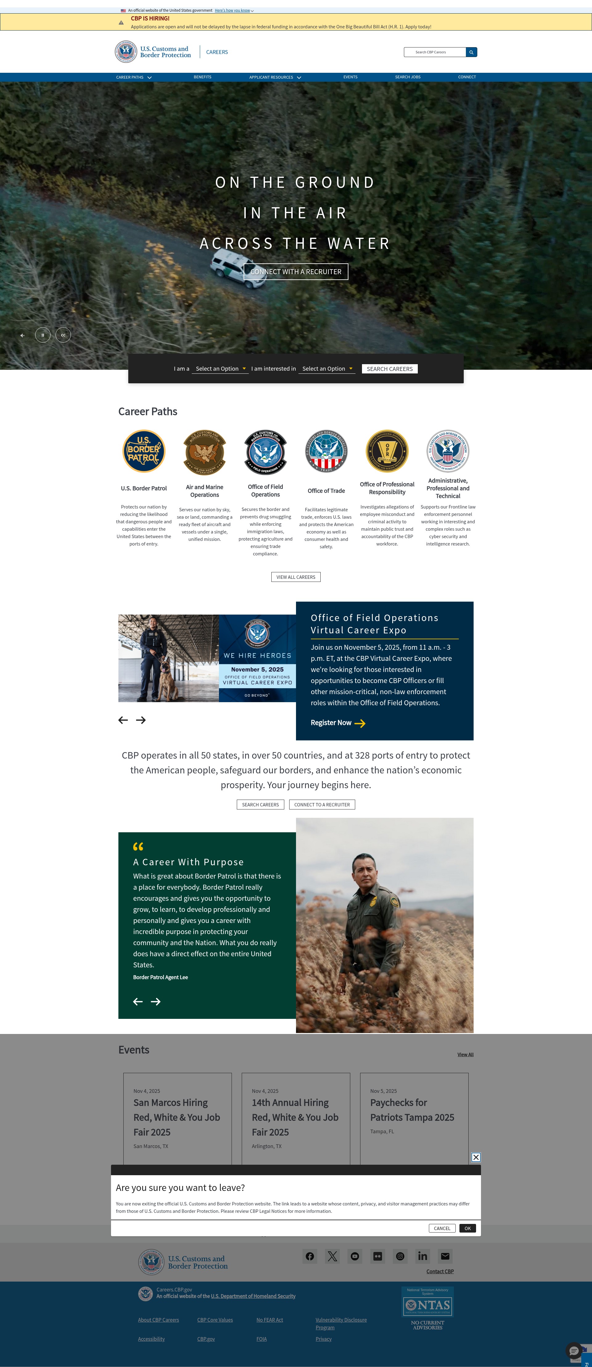 Screenshot of careers.cbp.gov