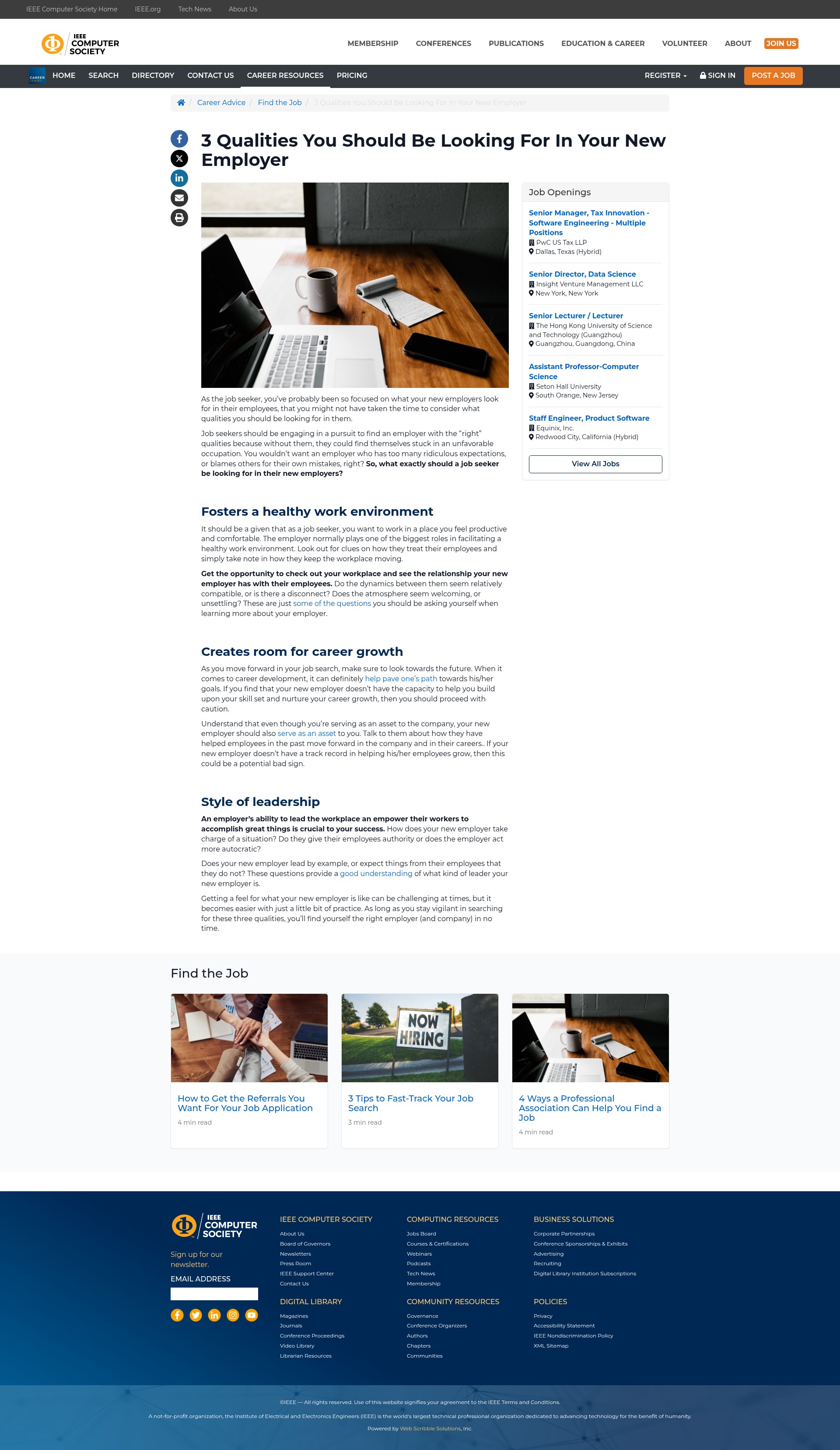 Screenshot of careers.computer.org