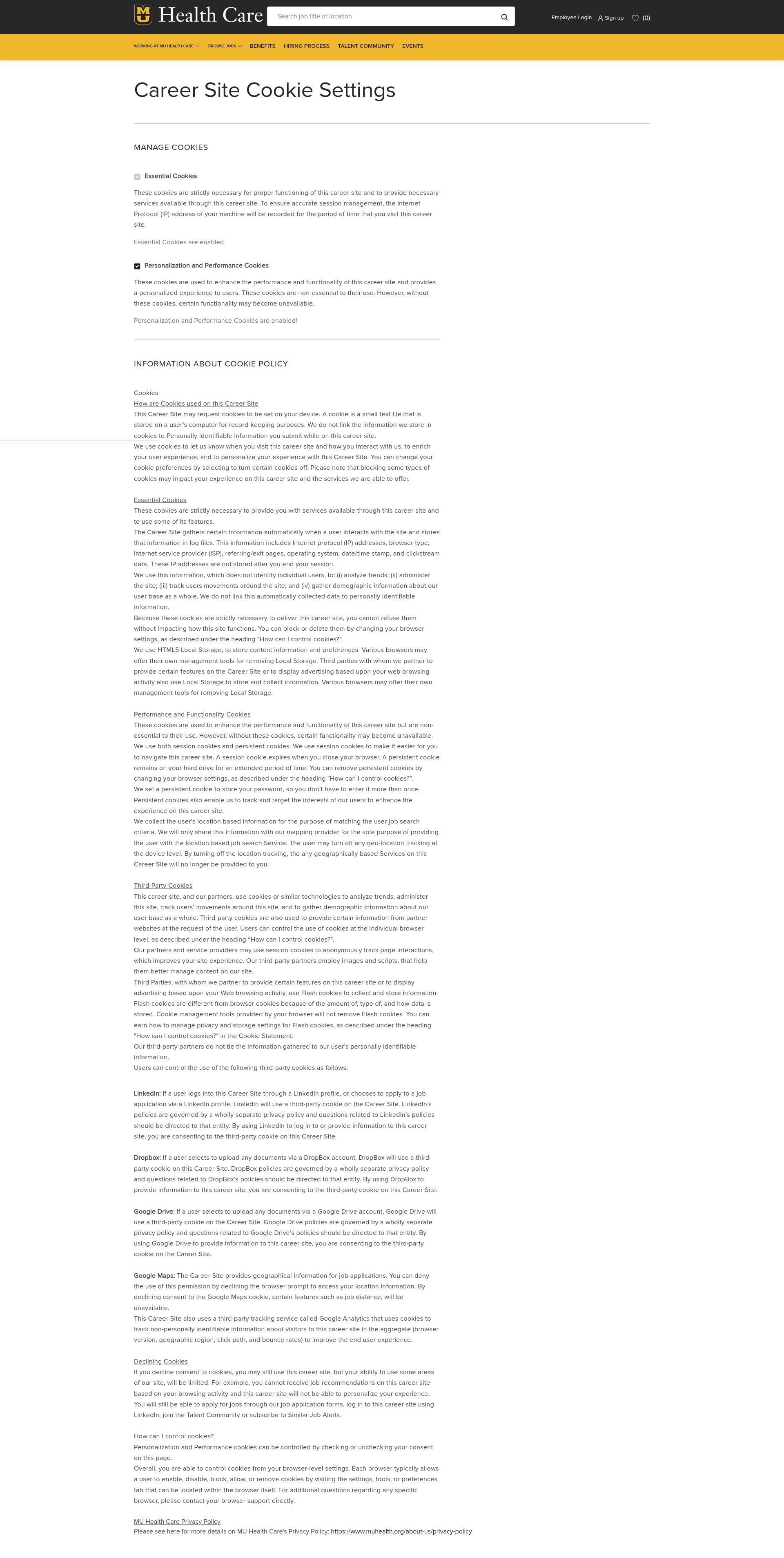 Screenshot of careers.muhealth.org
