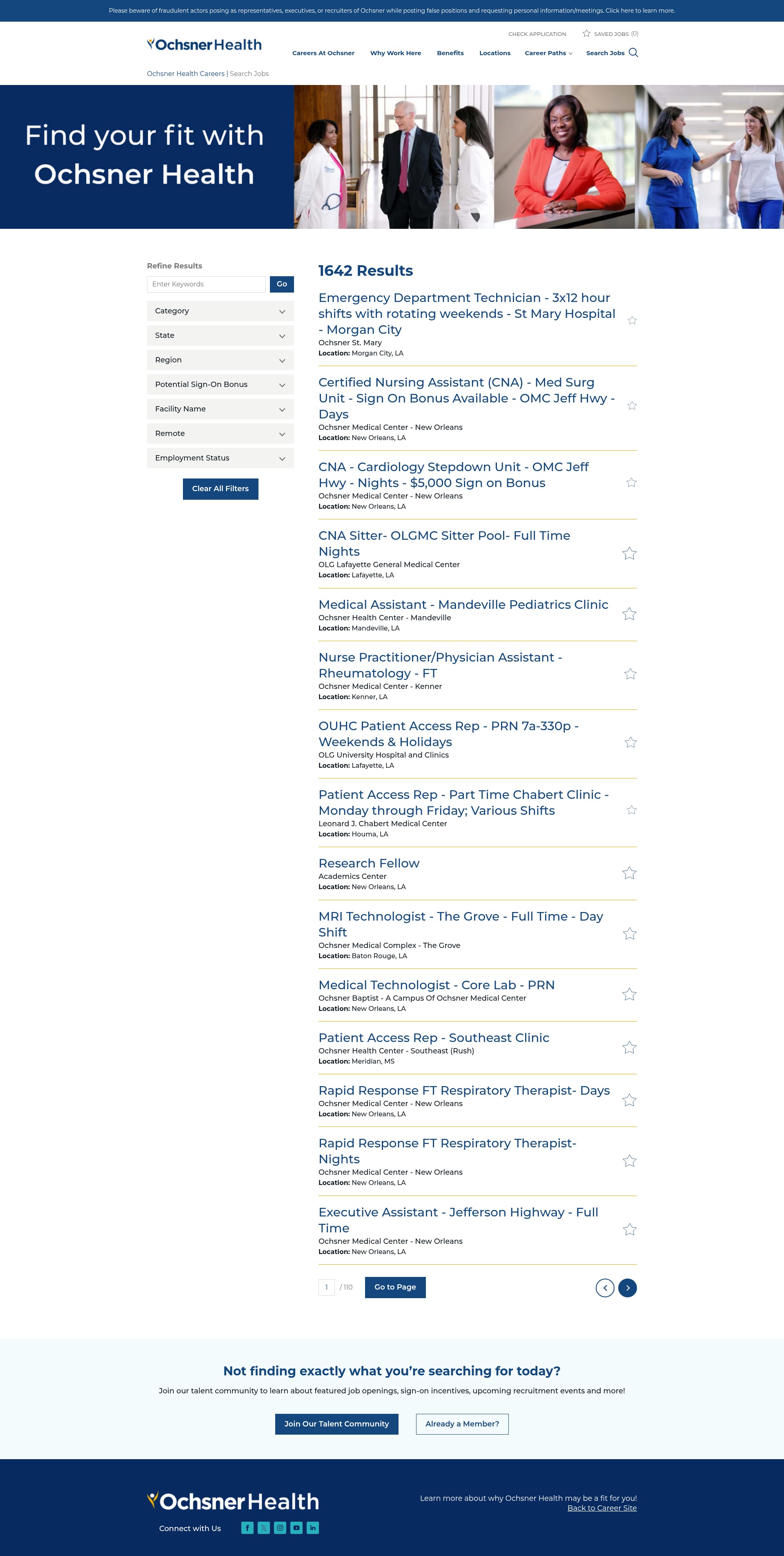 Screenshot of careers.ochsner.org