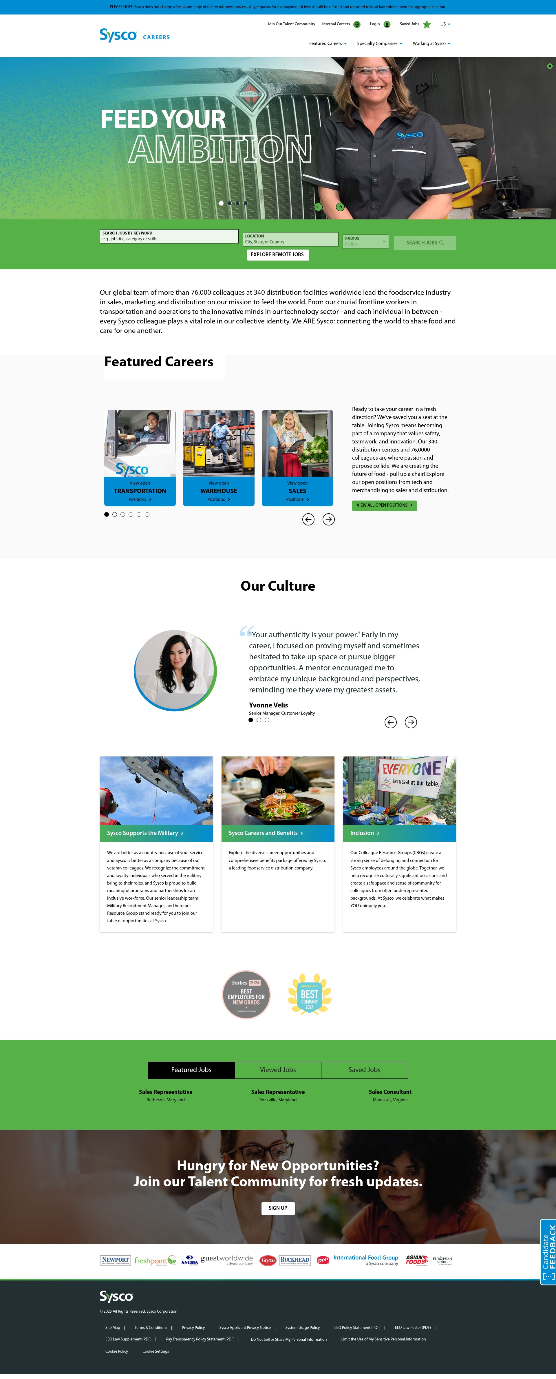 Screenshot of careers.sysco.com