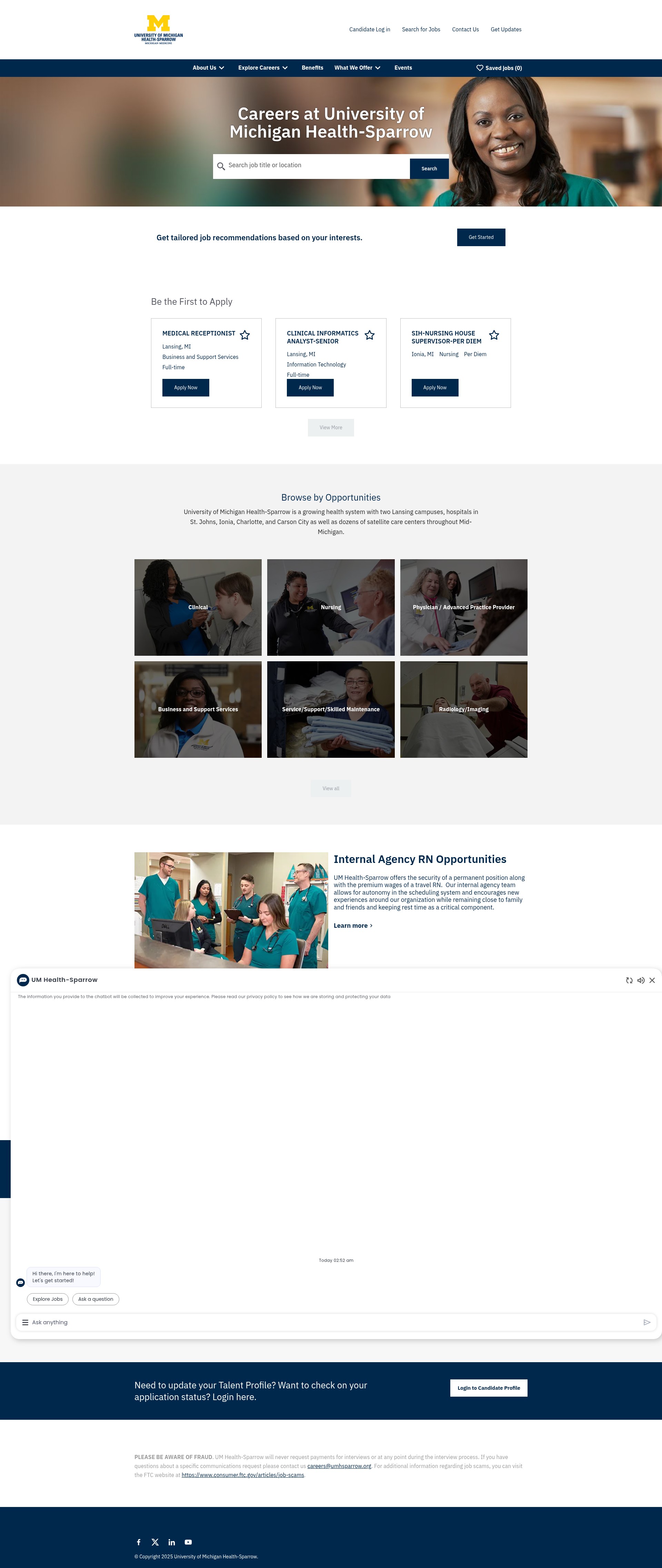 Screenshot of careers.uofmhealthsparrow.org