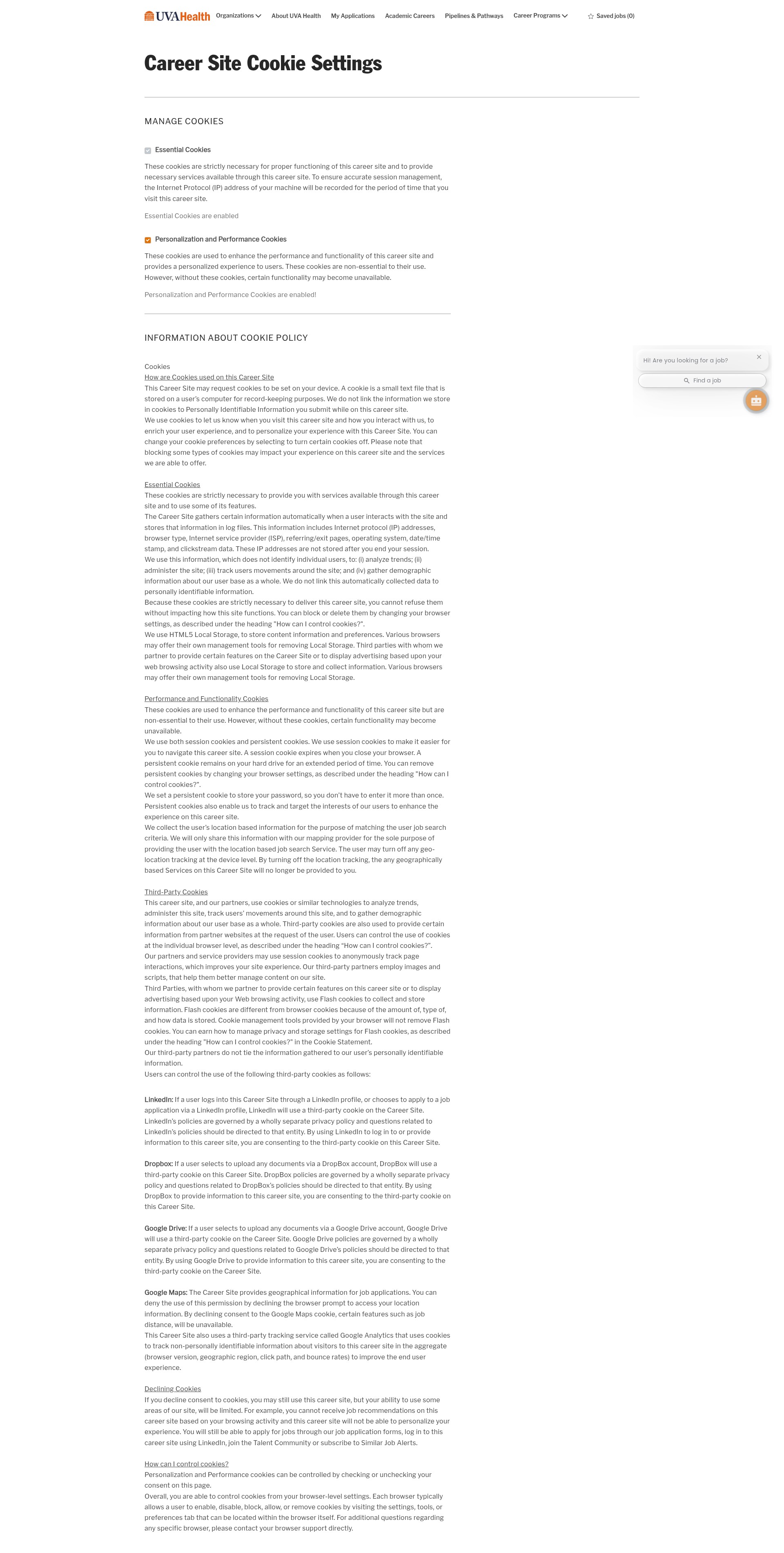 Screenshot of careers.uvahealth.org