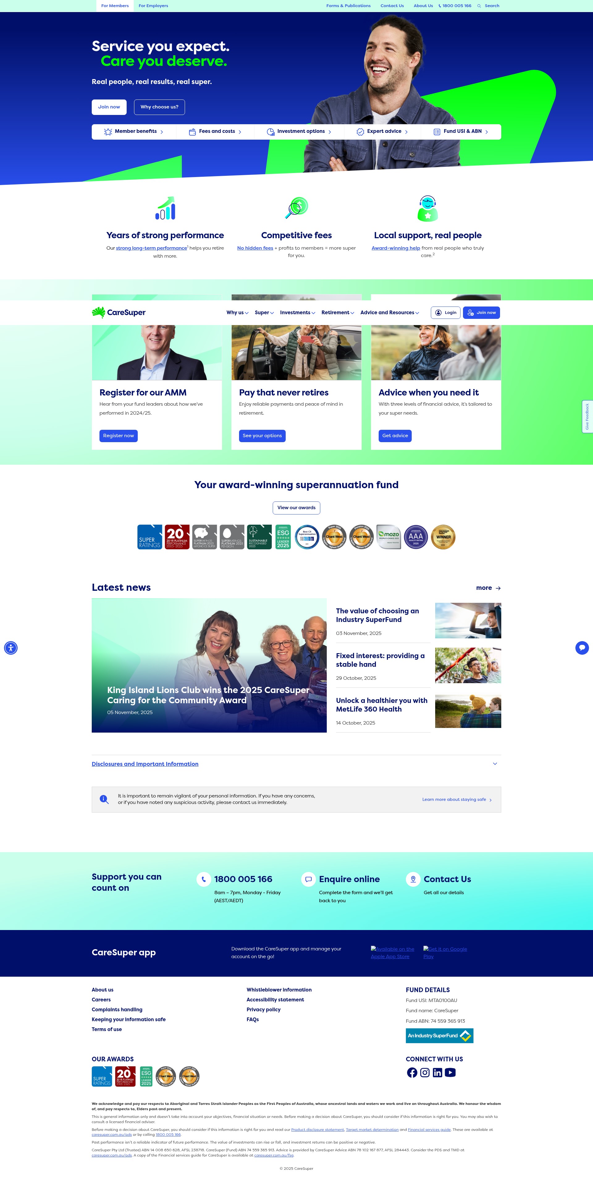 Screenshot of caresuper.com.au