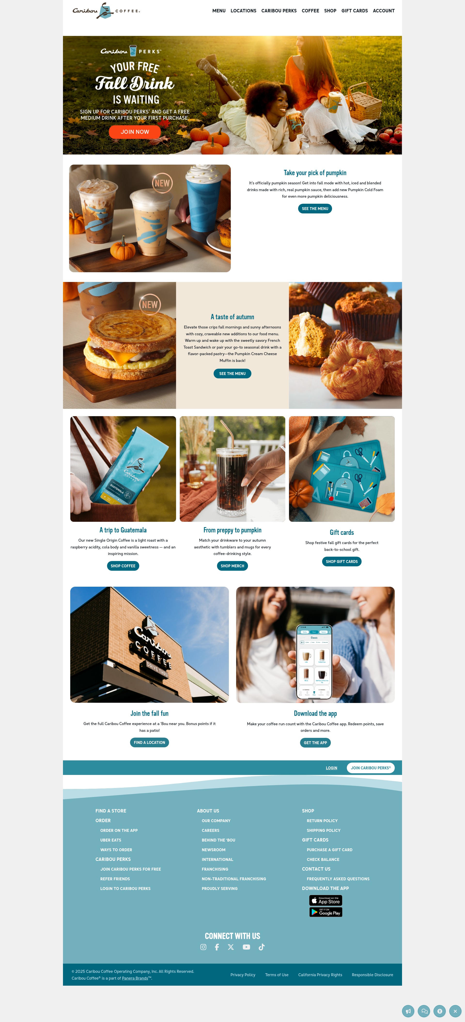 Screenshot of cariboucoffee.com