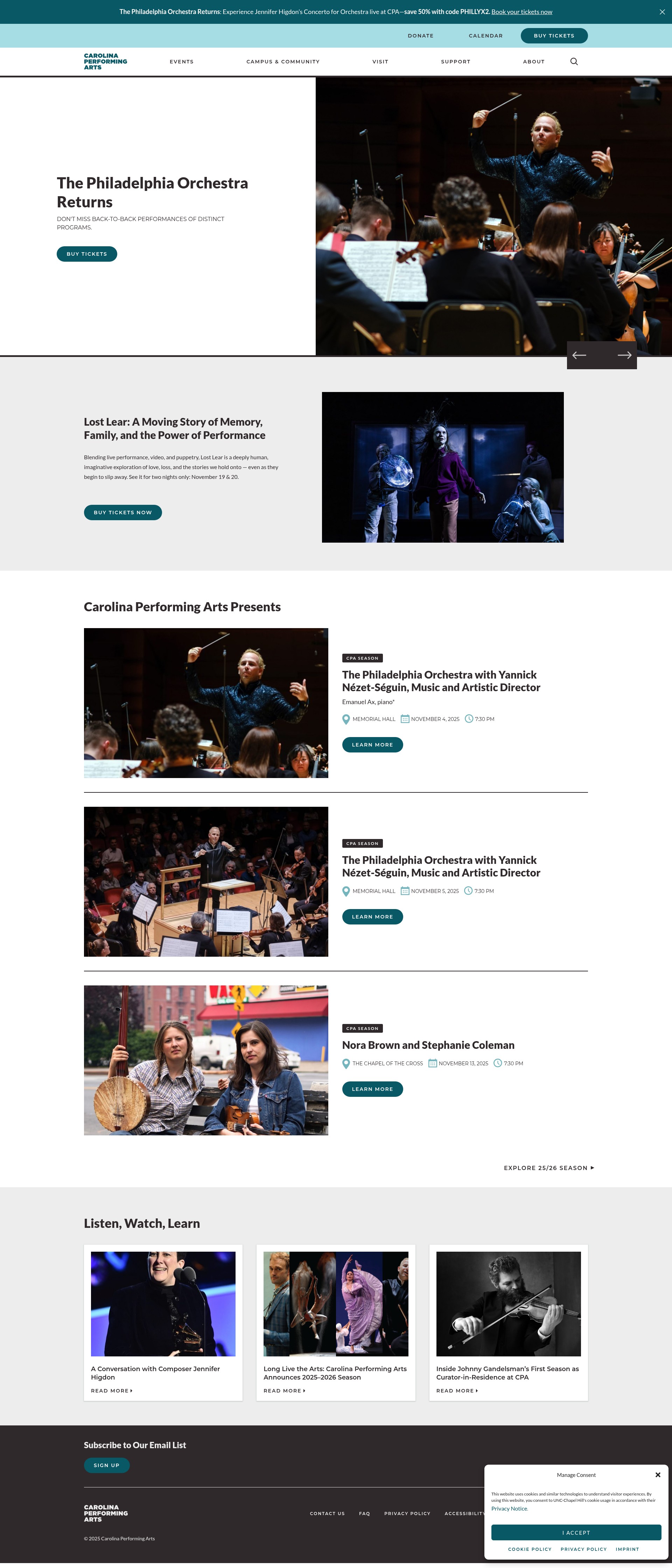 Screenshot of carolinaperformingarts.org