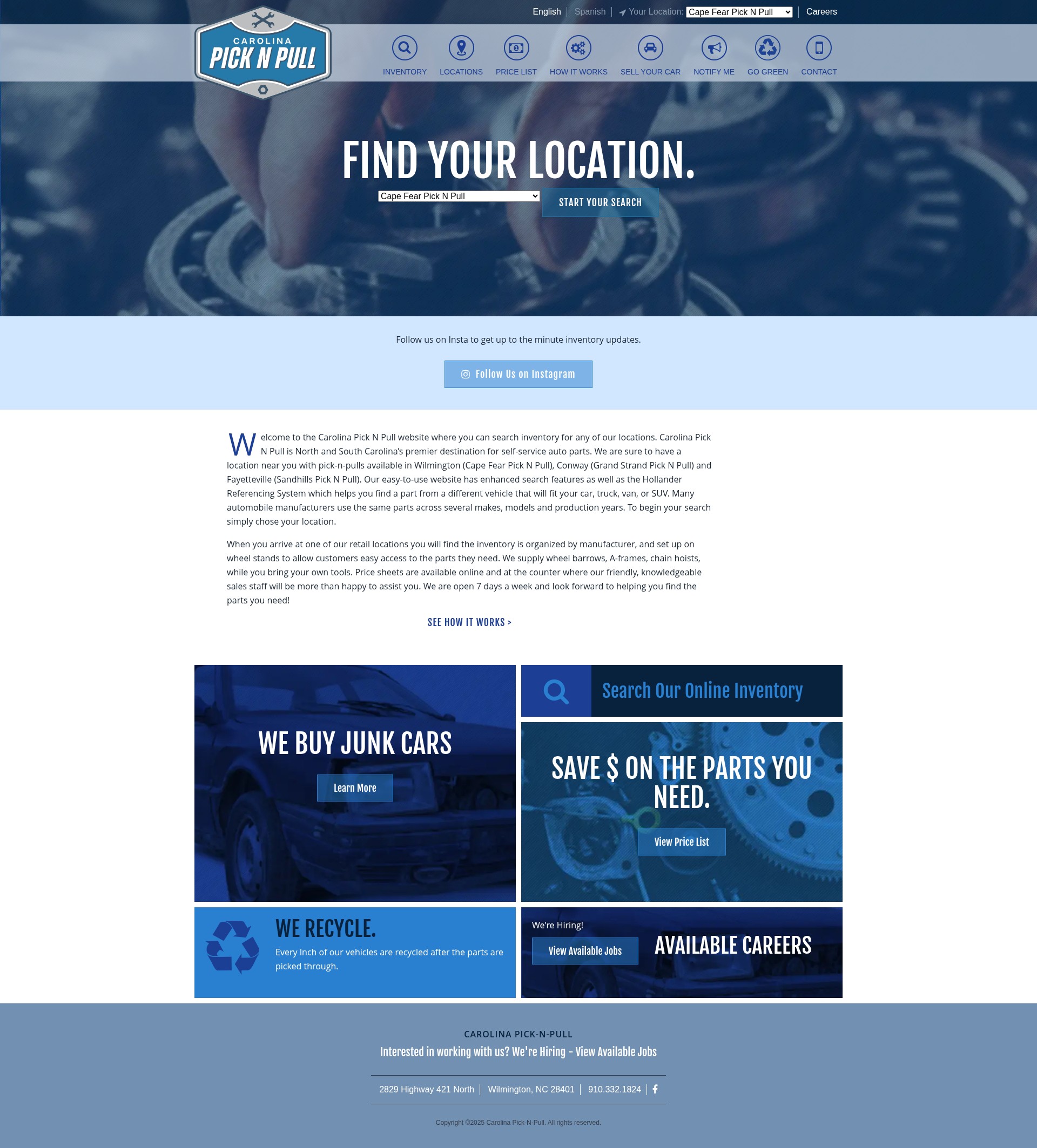 Screenshot of carolinapicknpull.com