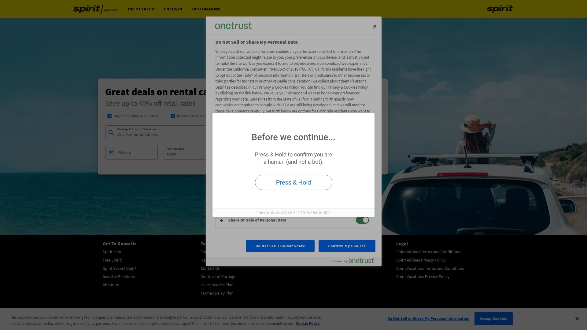 Screenshot of cars.spirit.com