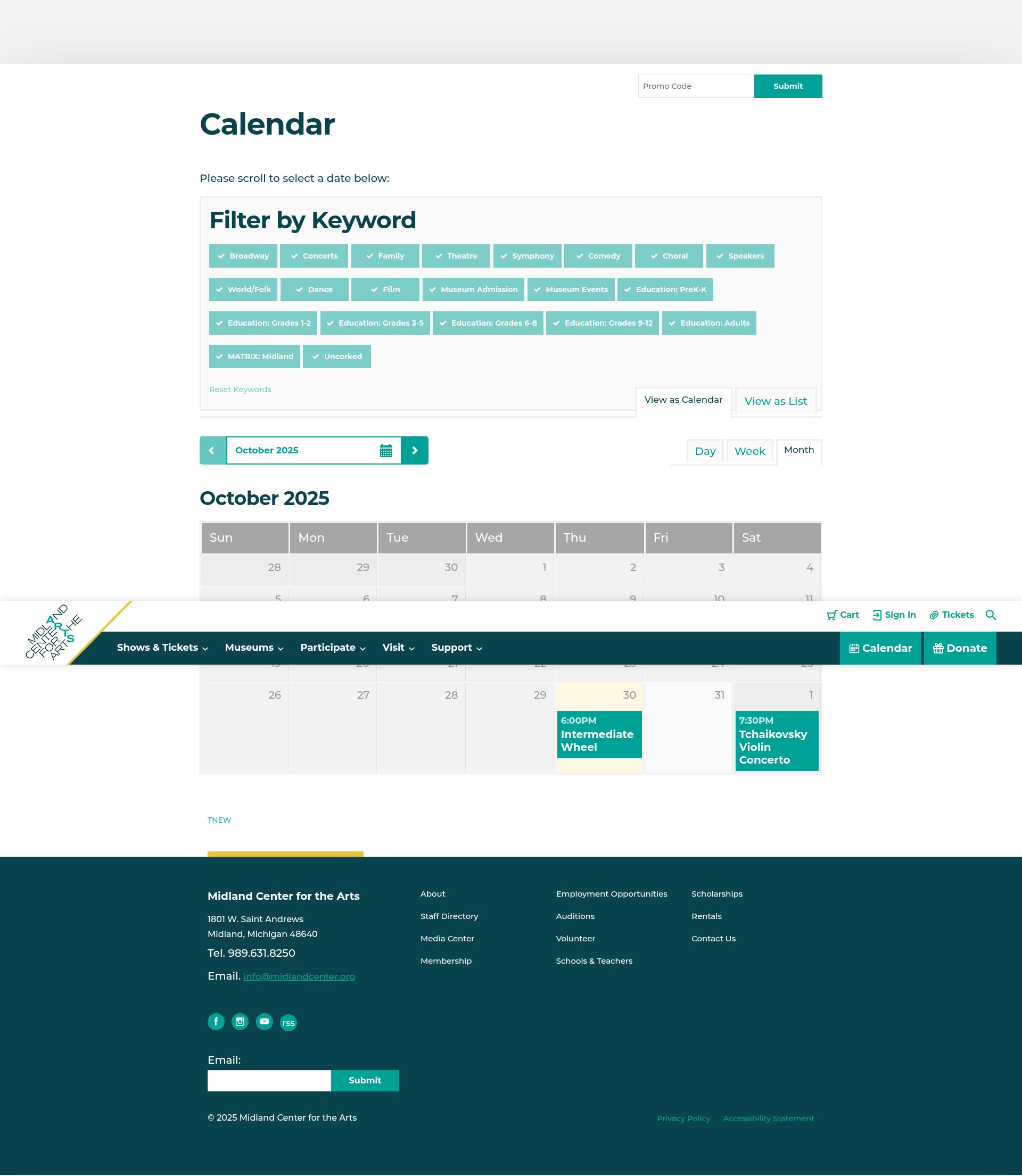 Screenshot of cart.midlandcenter.org
