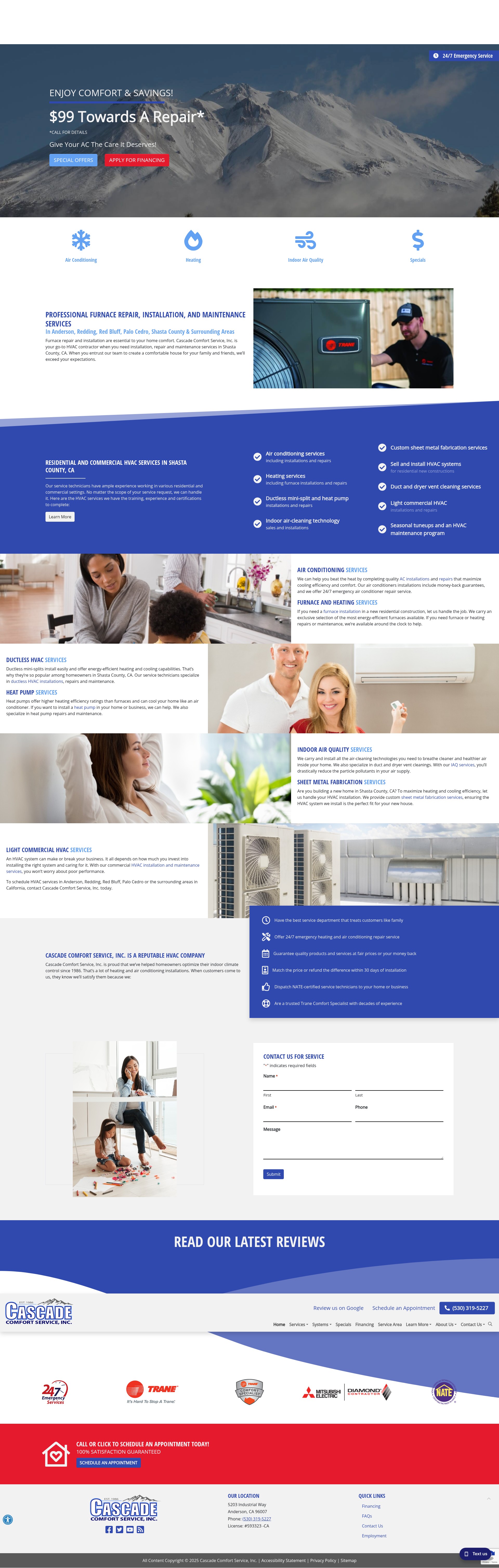 Screenshot of cascadecomfort.com
