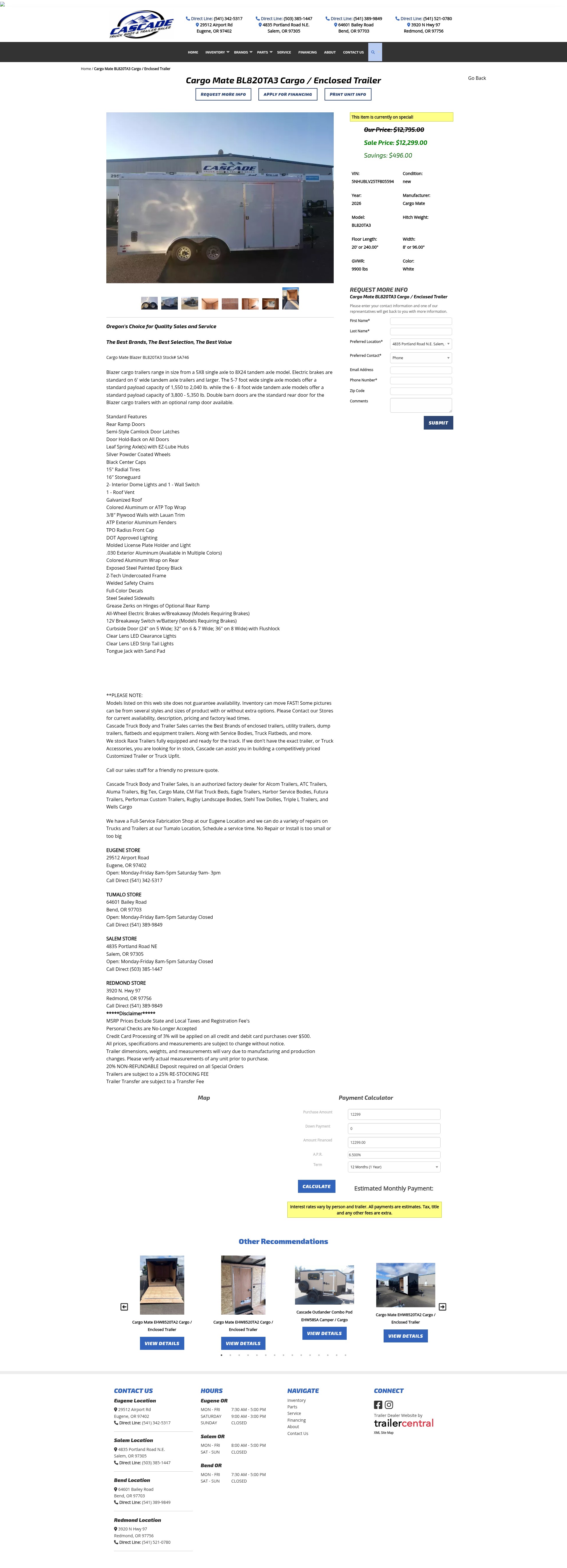 Screenshot of cascadetruckbody.com