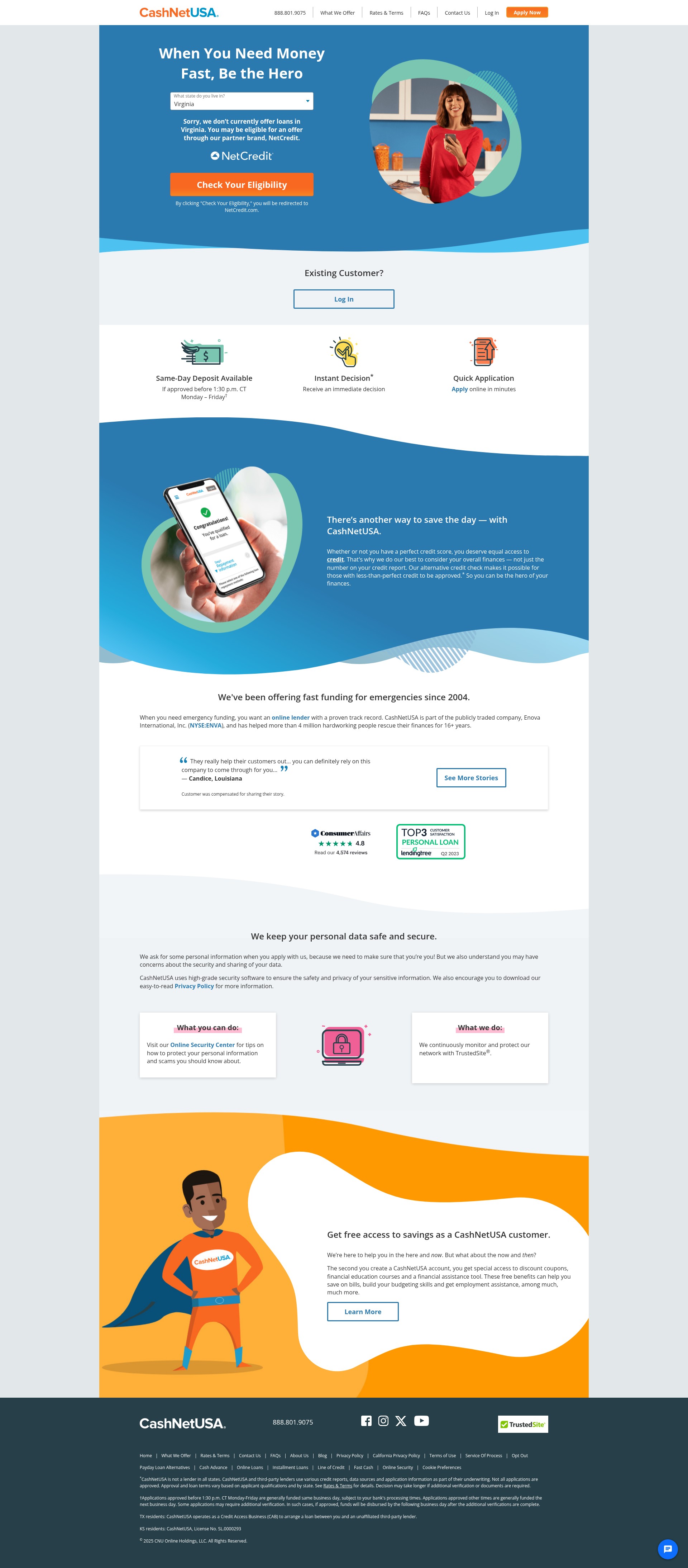 Screenshot of cashnetusa.com