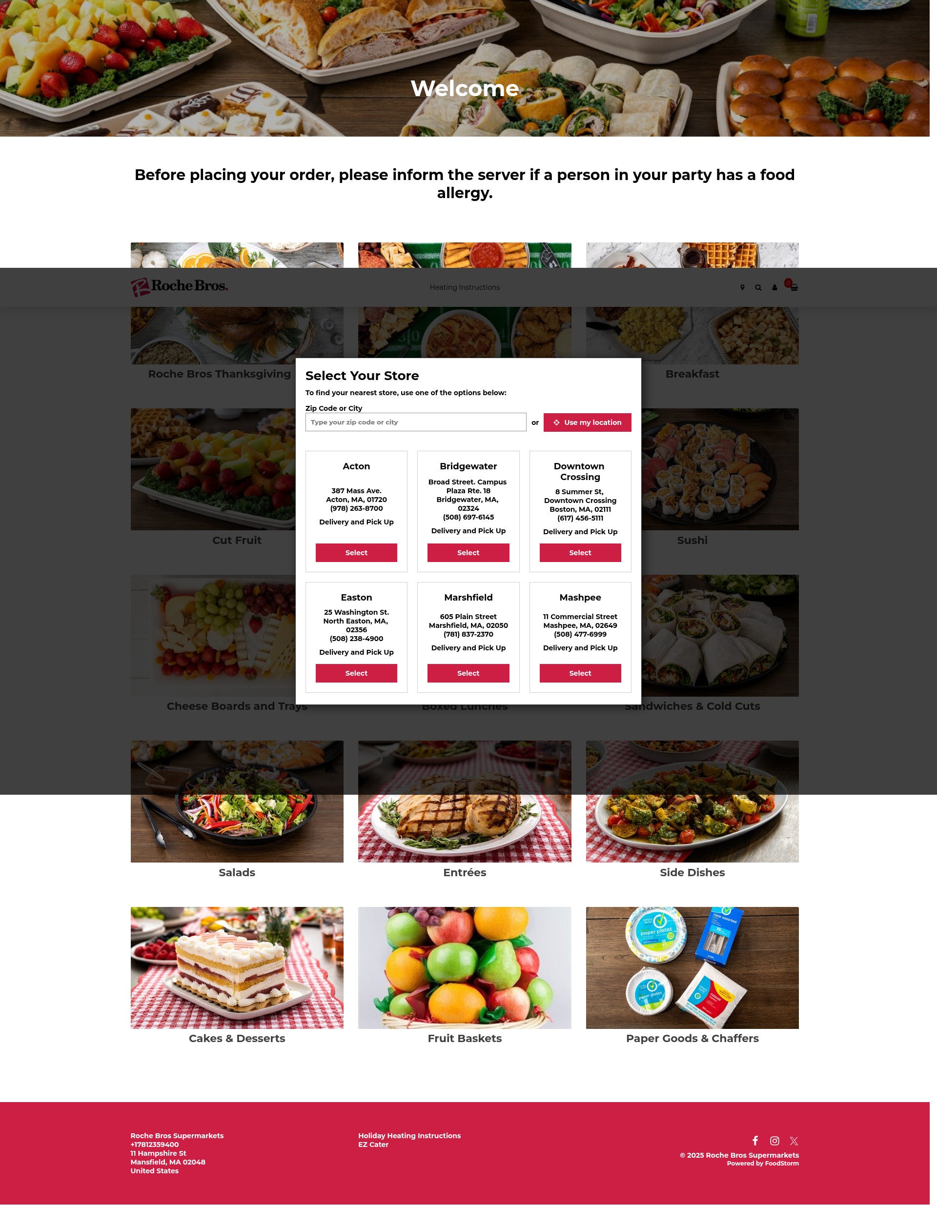 Screenshot of catering.rochebros.com