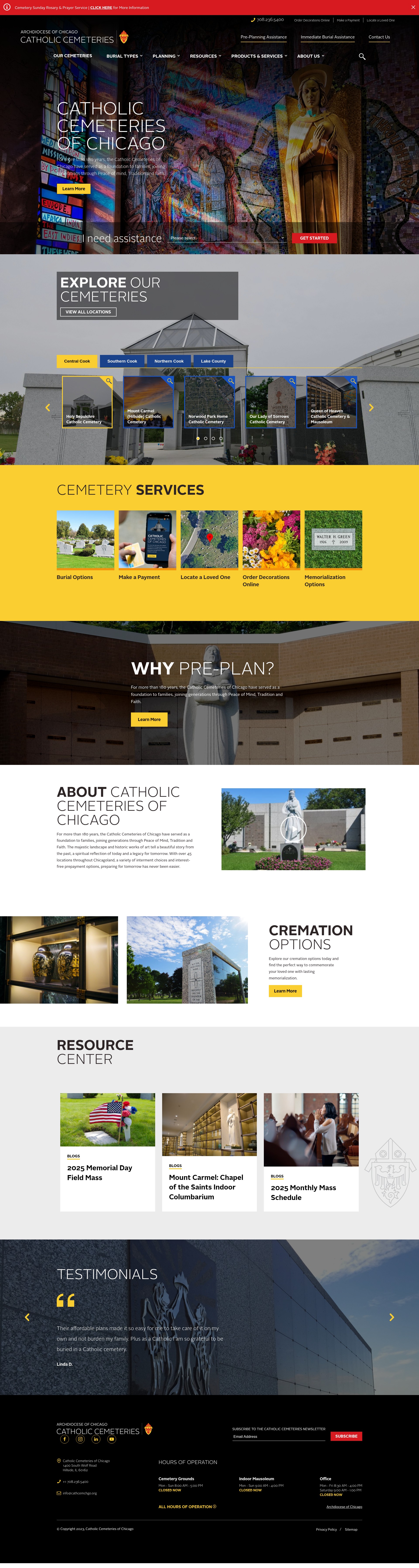 Screenshot of catholiccemeterieschicago.org