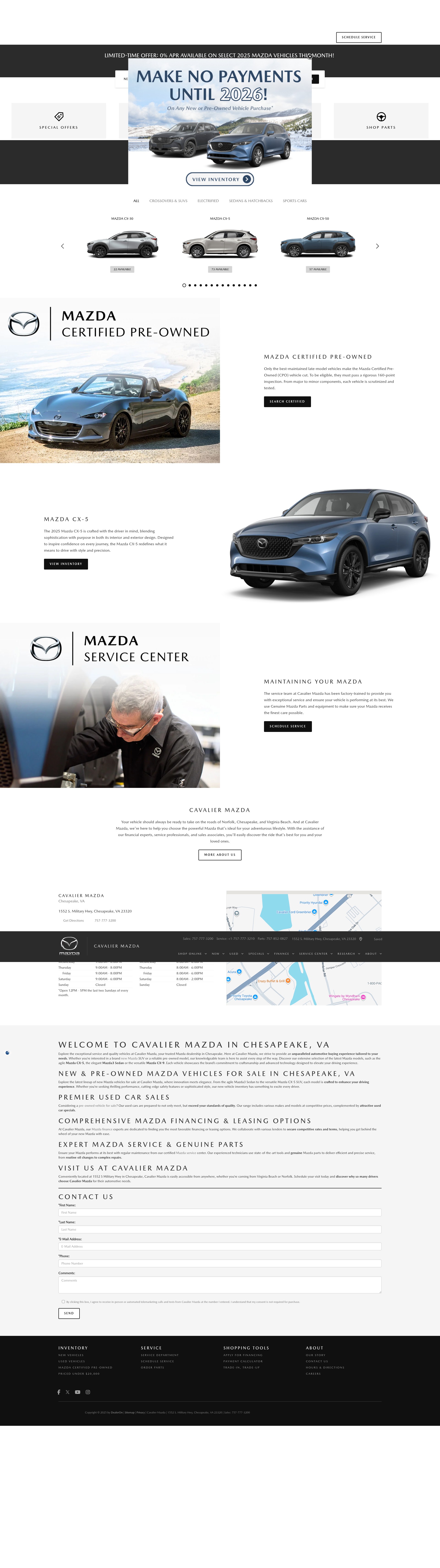 Screenshot of cavaliermazda.com