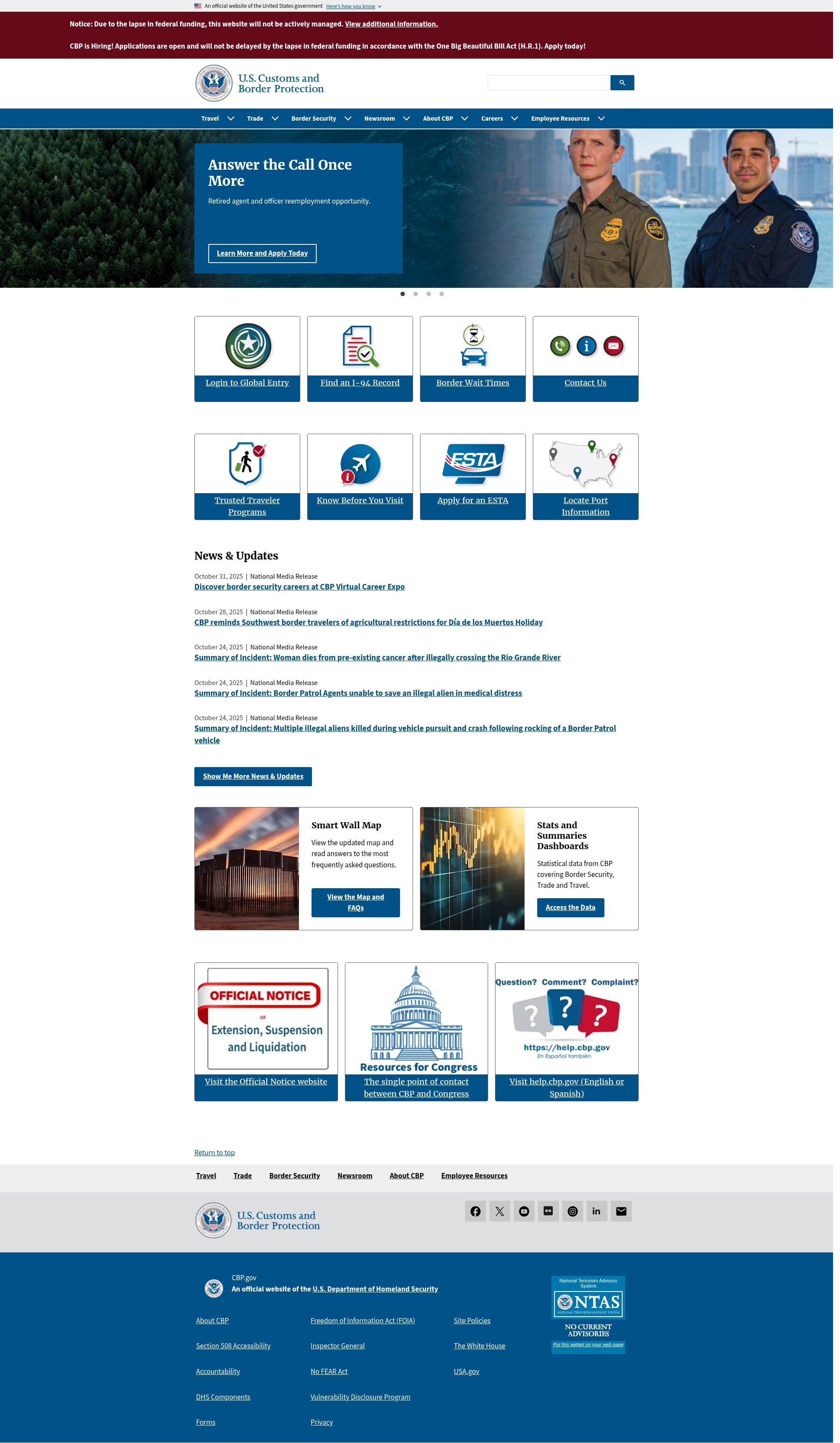 Screenshot of cbp.gov