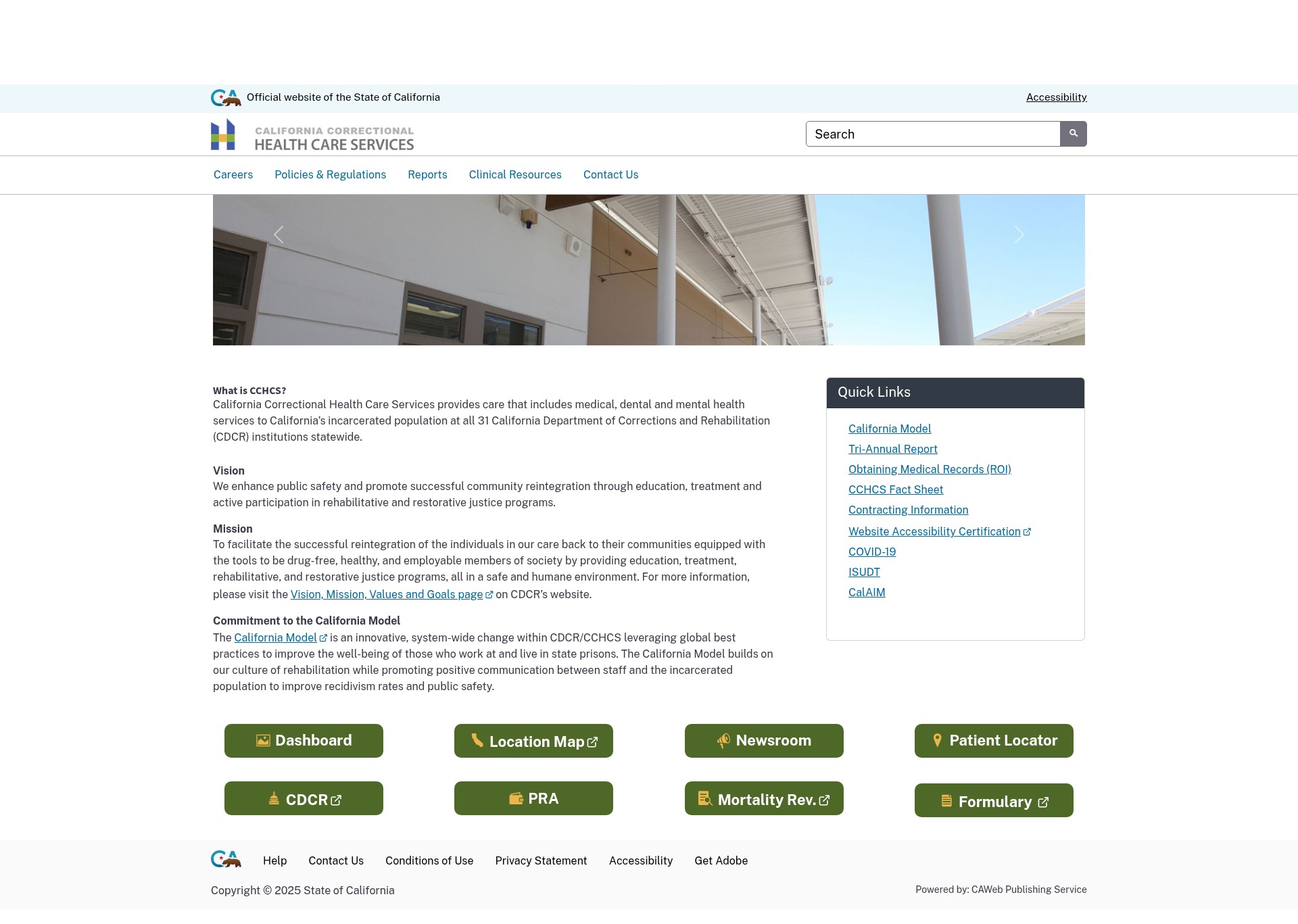 Screenshot of cchcs.ca.gov
