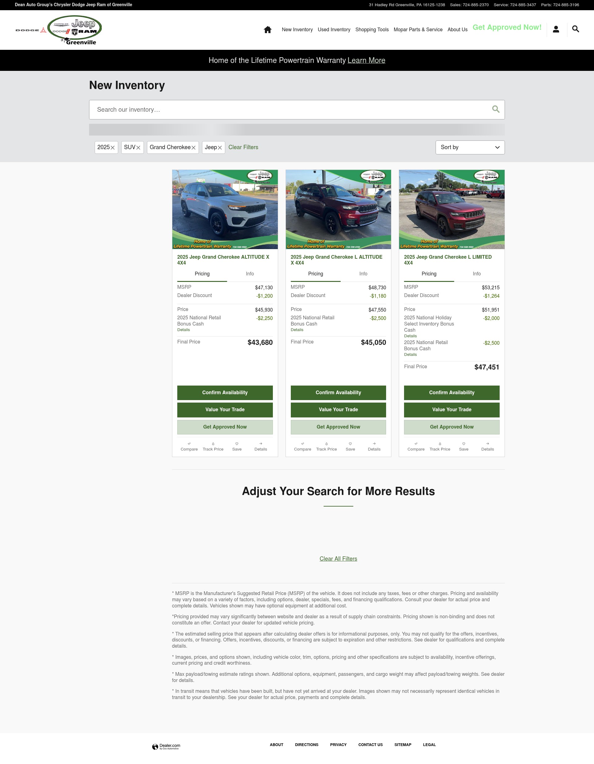 Screenshot of cdjrofgreenville.com