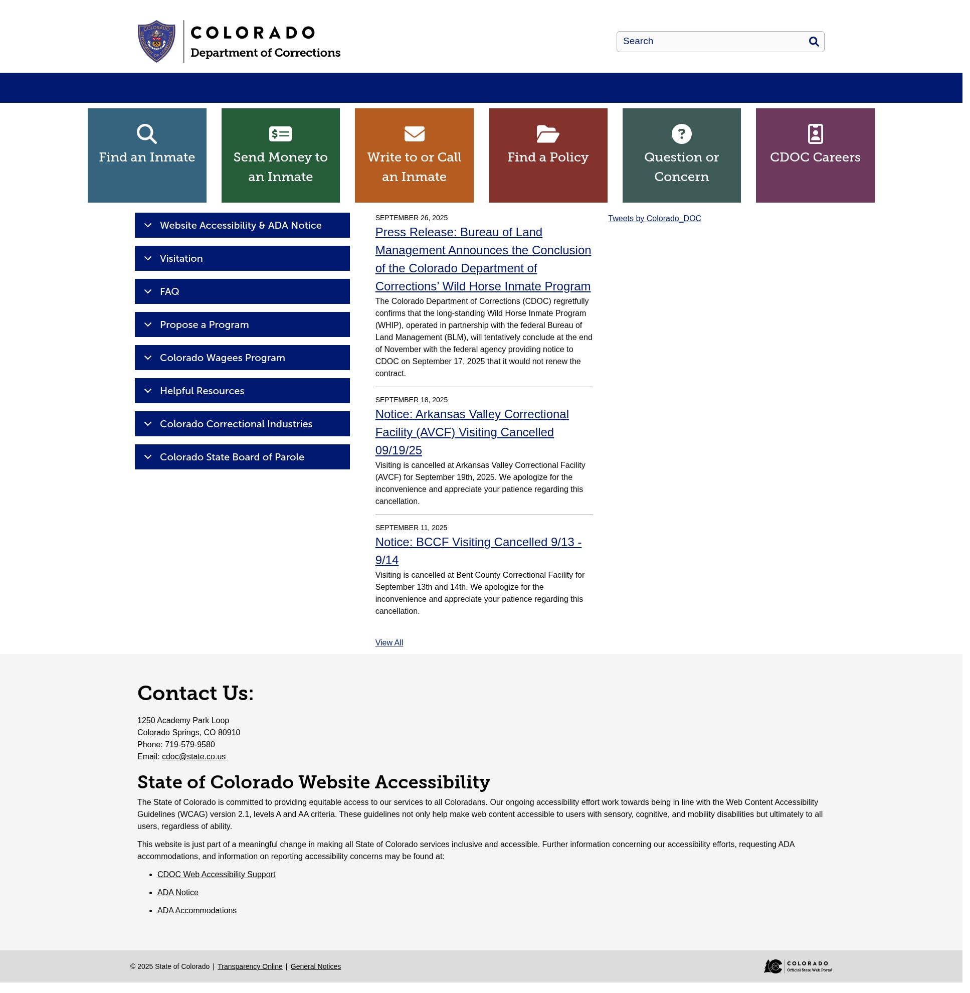 Screenshot of cdoc.colorado.gov