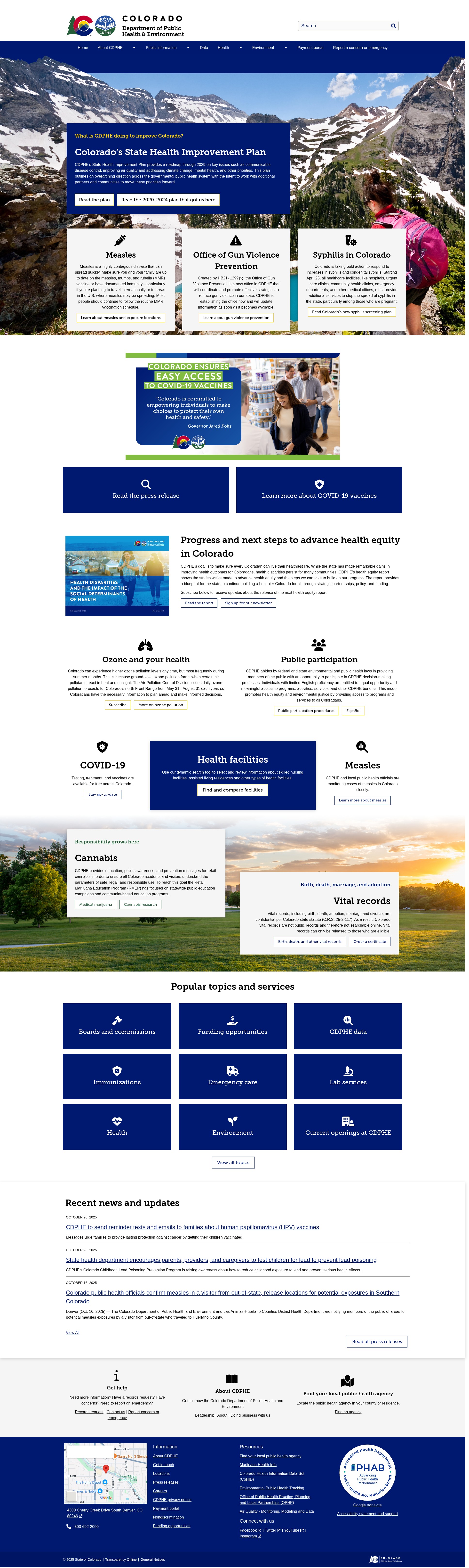 Screenshot of cdphe.colorado.gov