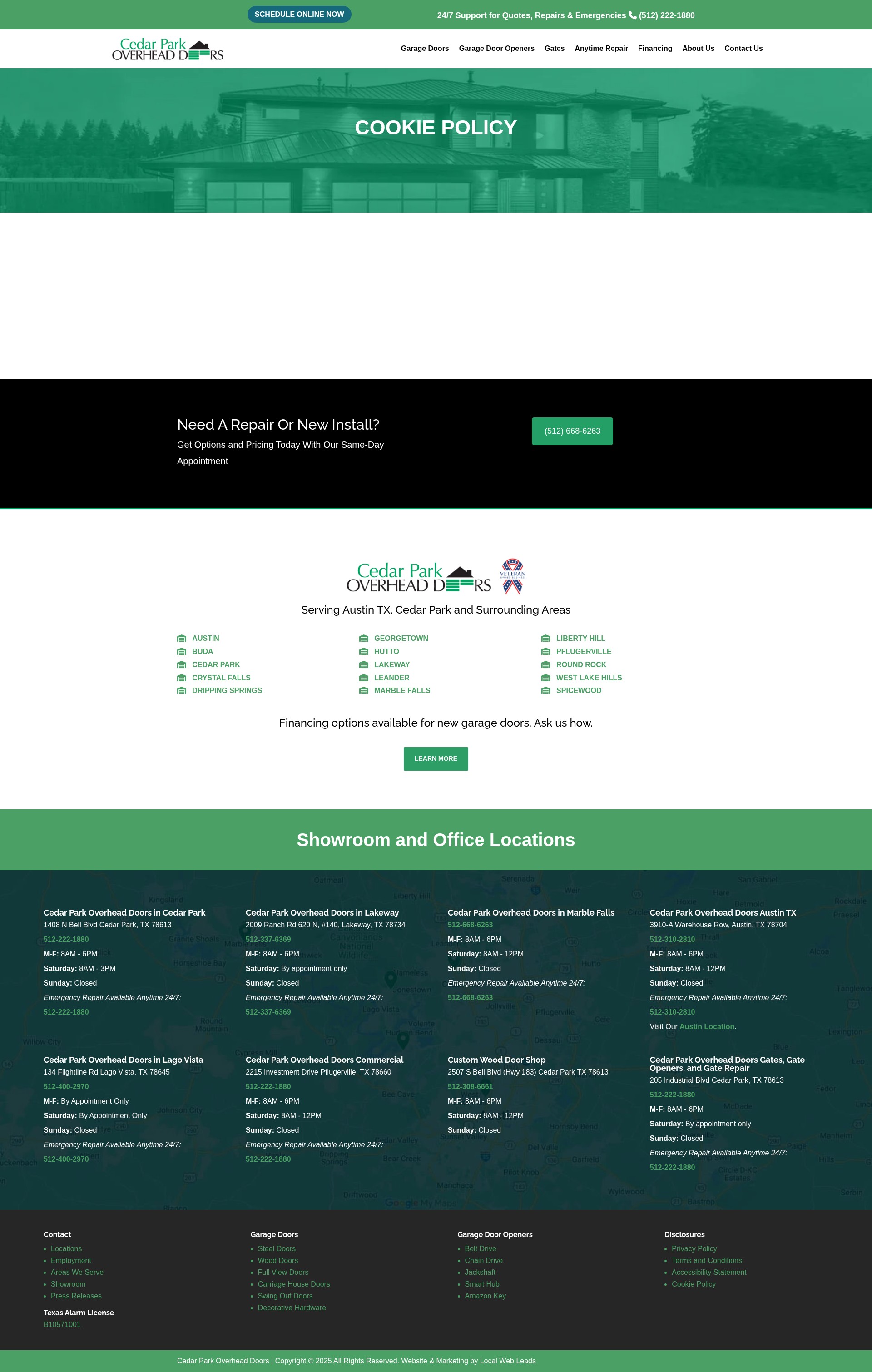 Screenshot of cedarparkgaragedoors.com