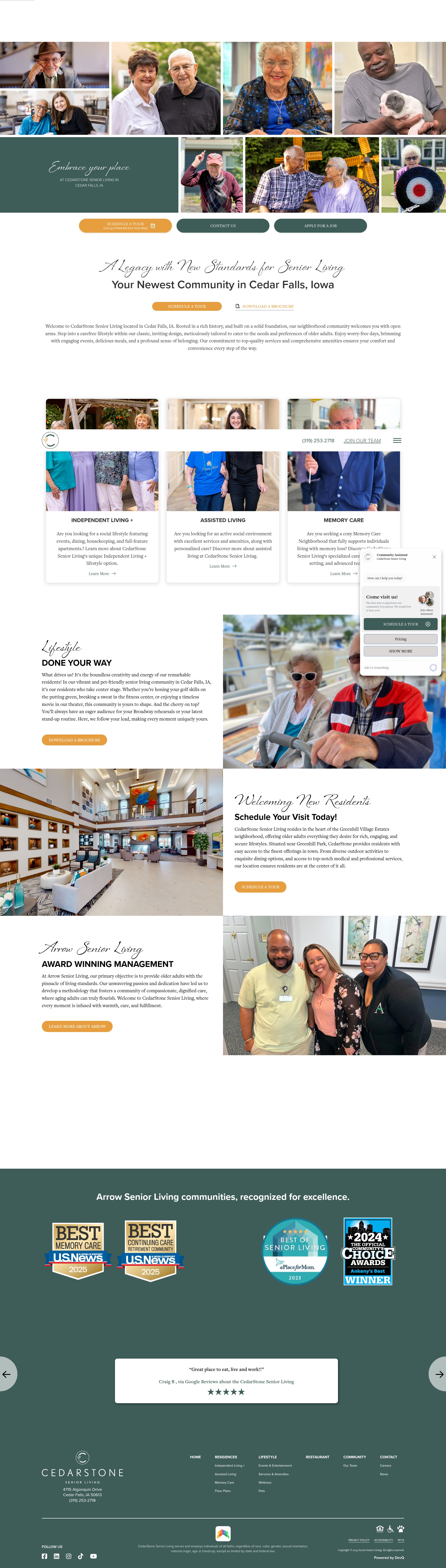 Screenshot of cedarstoneseniorliving.com