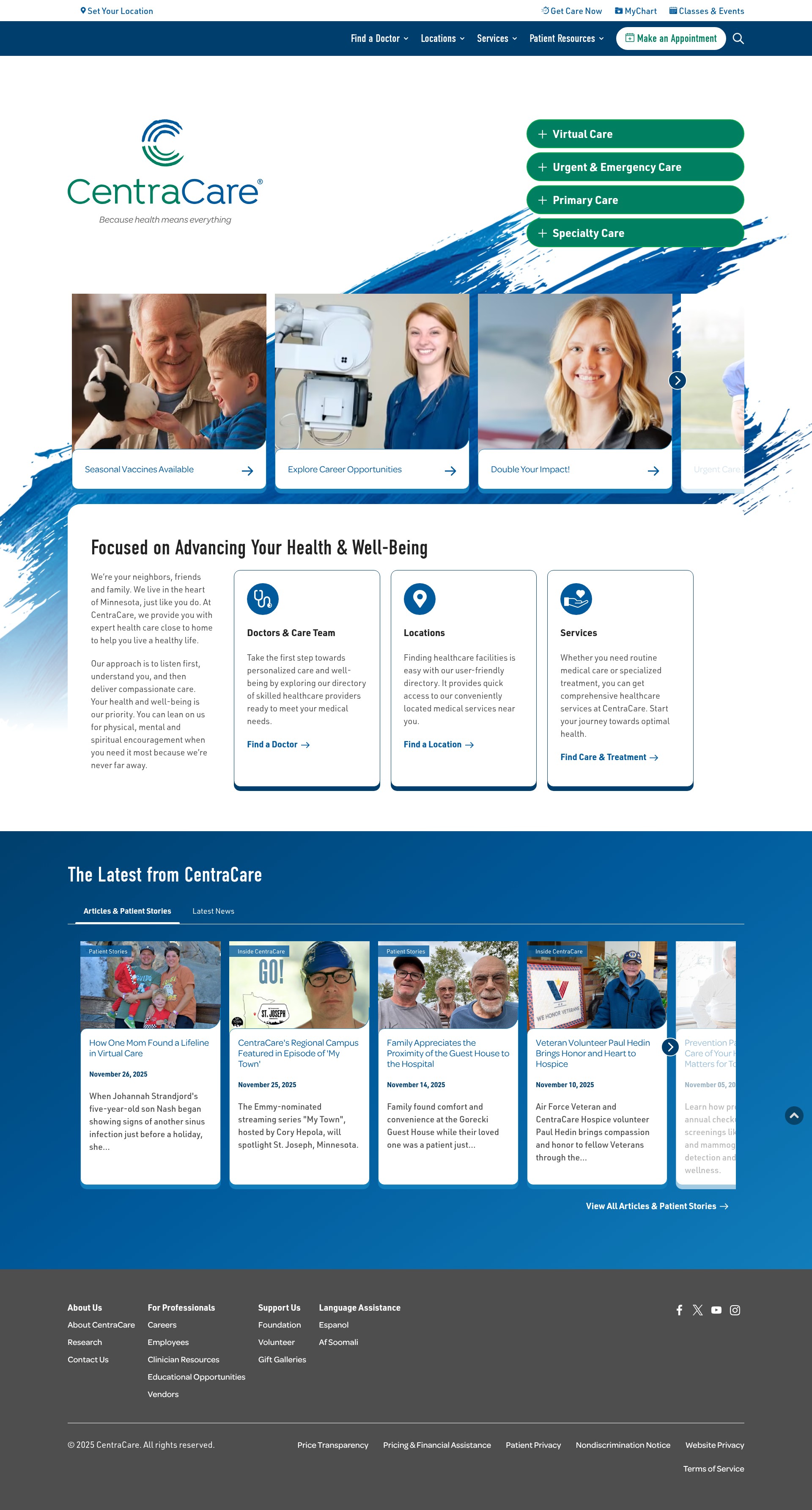 Screenshot of centracare.com